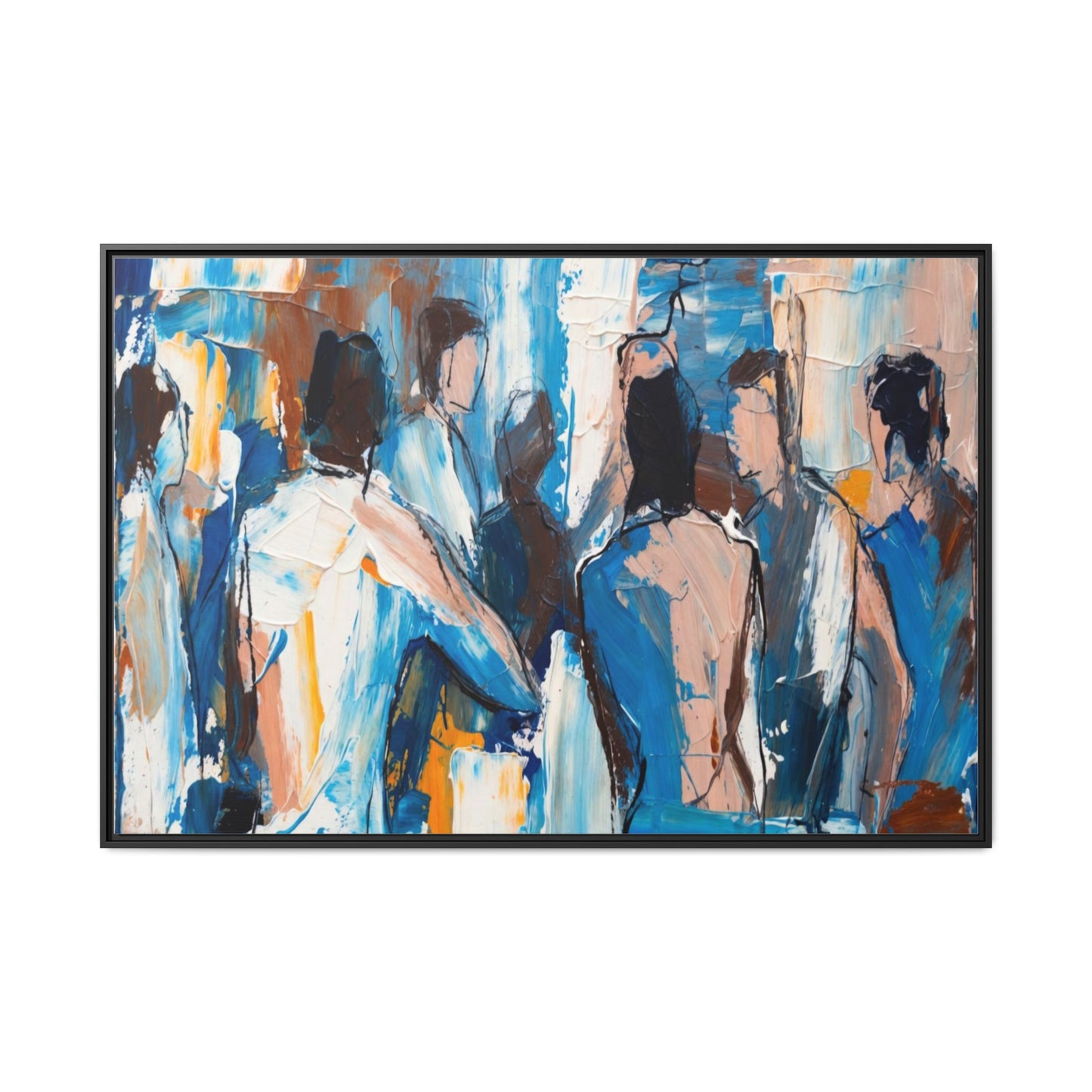 Abstract Coastal Figures Matte Canvas Framed Wall Art
