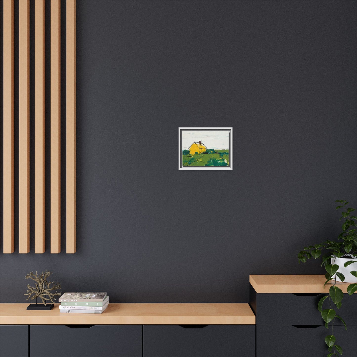 Yellow Cottage Landscape Framed Canvas Print