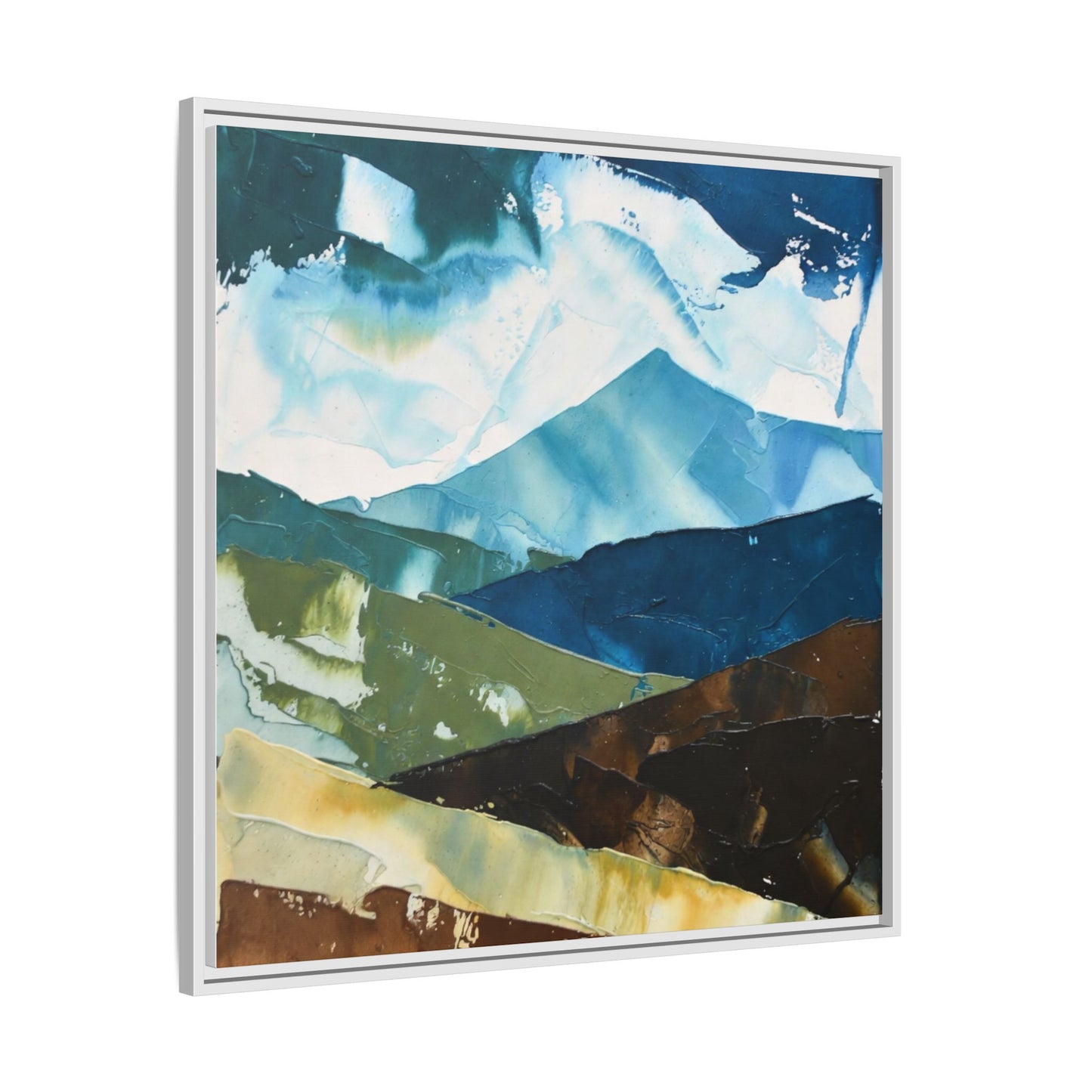 Framed Abstract Mountain Canvas Art — Blue & Earthtone Landscape Print