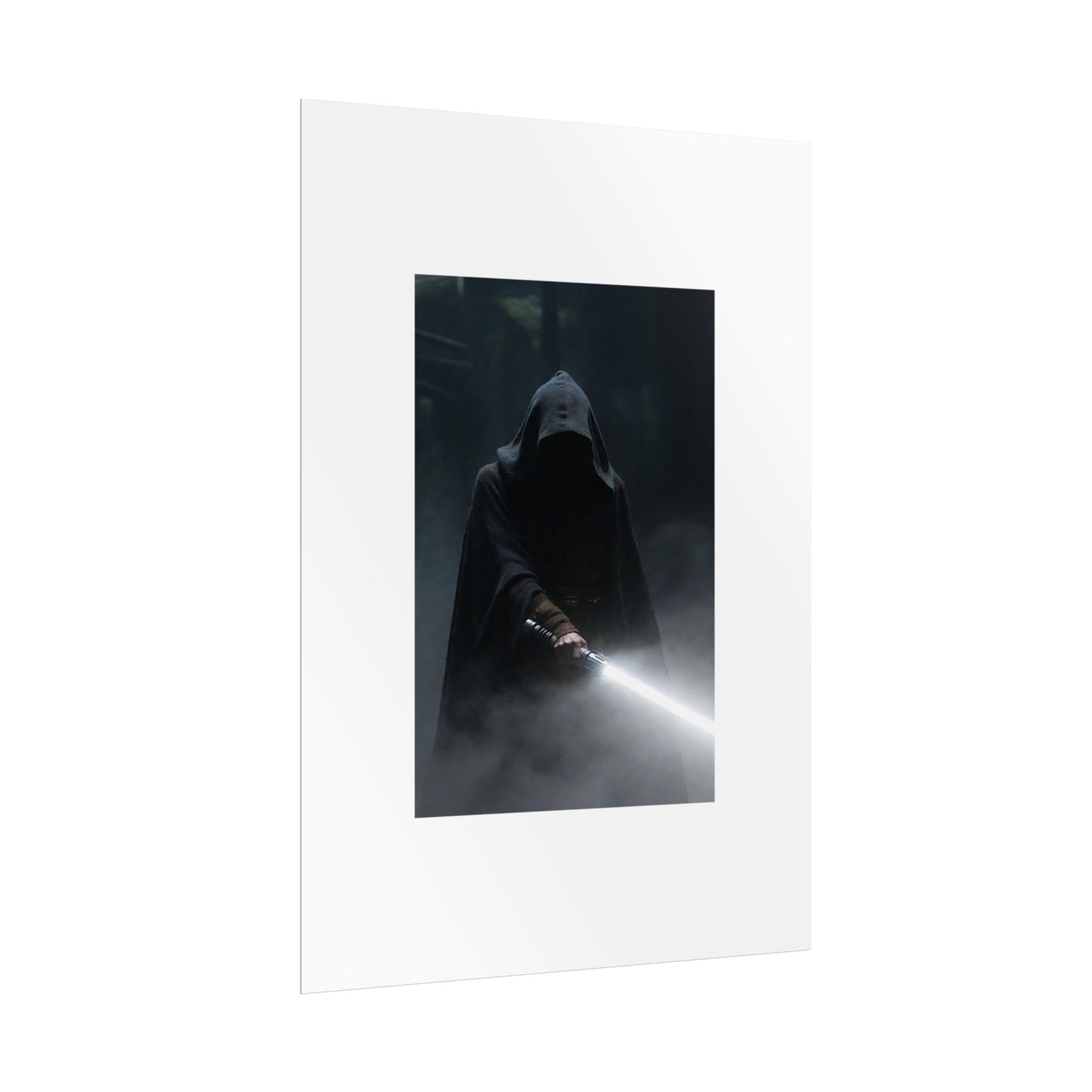 Dark Hooded Warrior Lightsaber Poster — Rolled Sci‑Fi Wall Art
