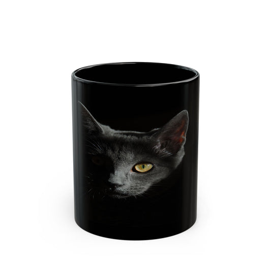 Black Cat Portrait Mug — Gothic Coffee Cup for Cat Lovers (11oz/15oz)