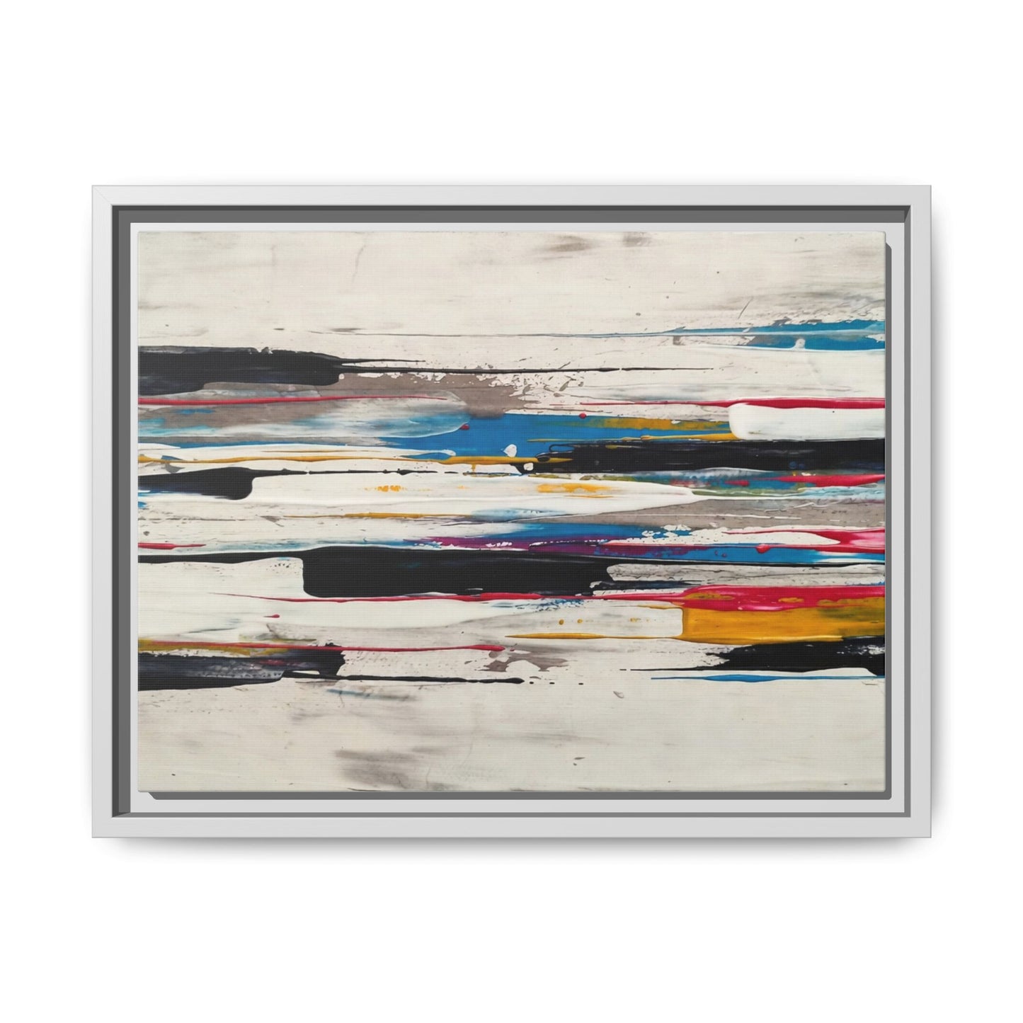 Abstract Multi-Color Framed Canvas Wall Art — Modern Horizontal Brushstroke Print