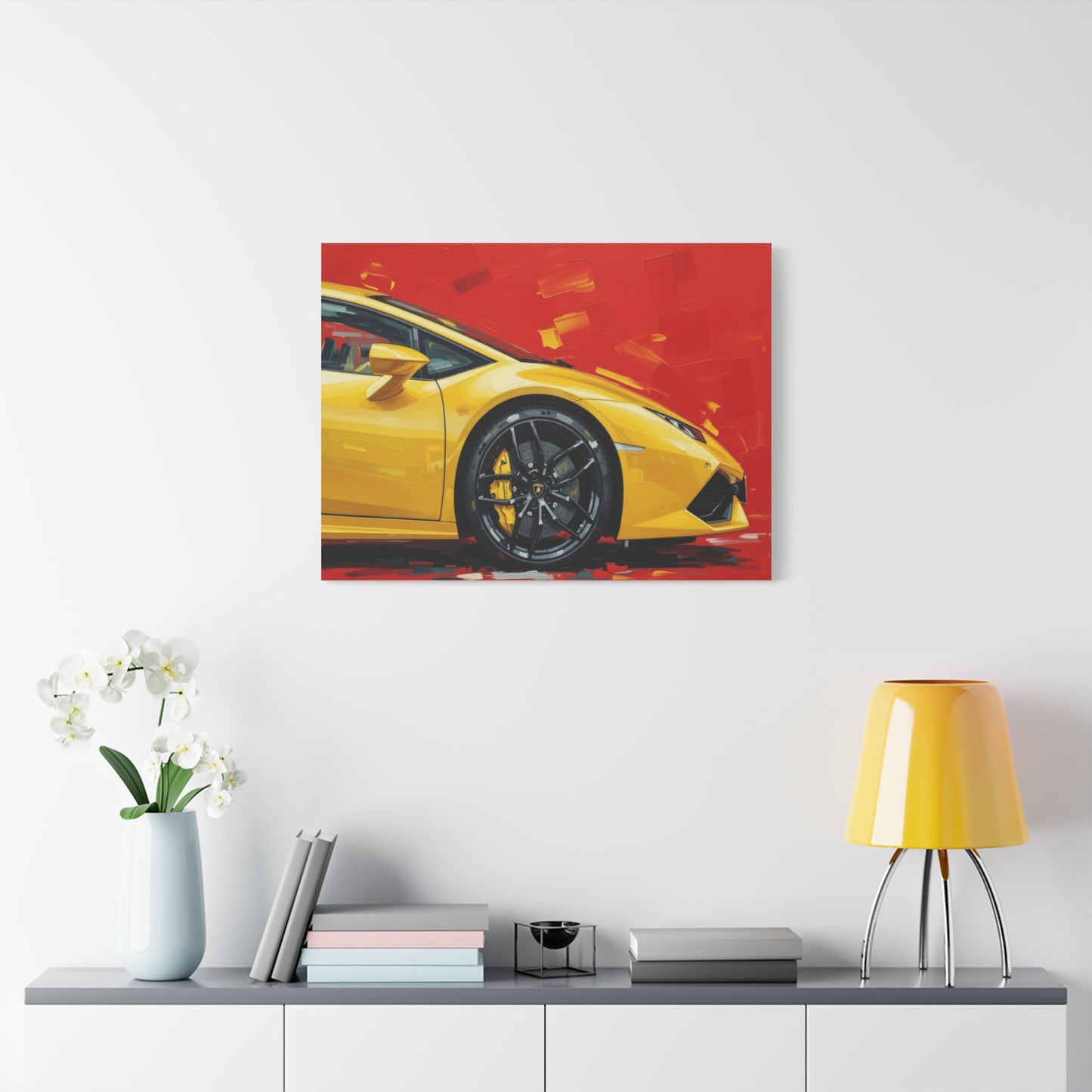 Yellow Sports Car Canvas Print - Modern Automotive Wall Art (Matte Stretched)