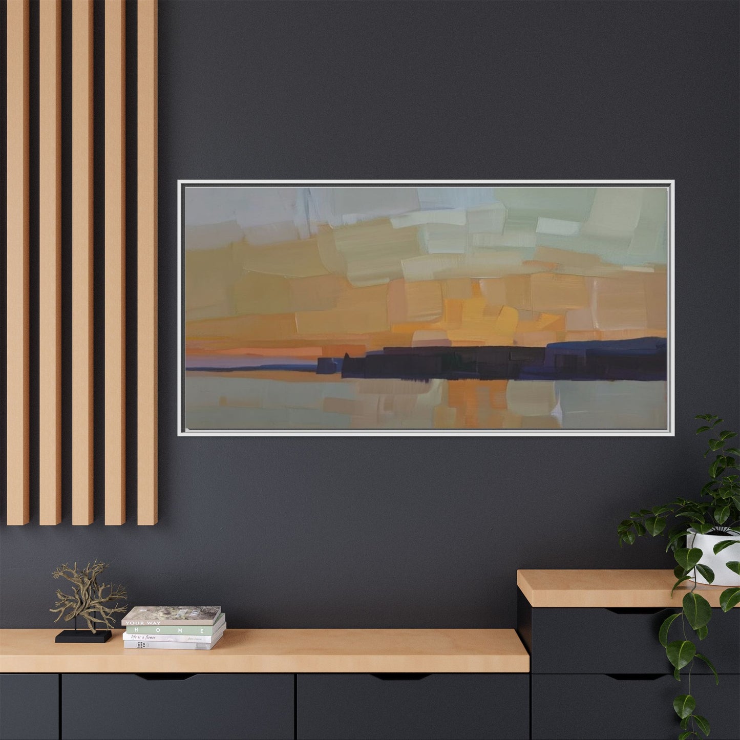 Framed Matte Canvas Sunset Abstract Landscape Art Print