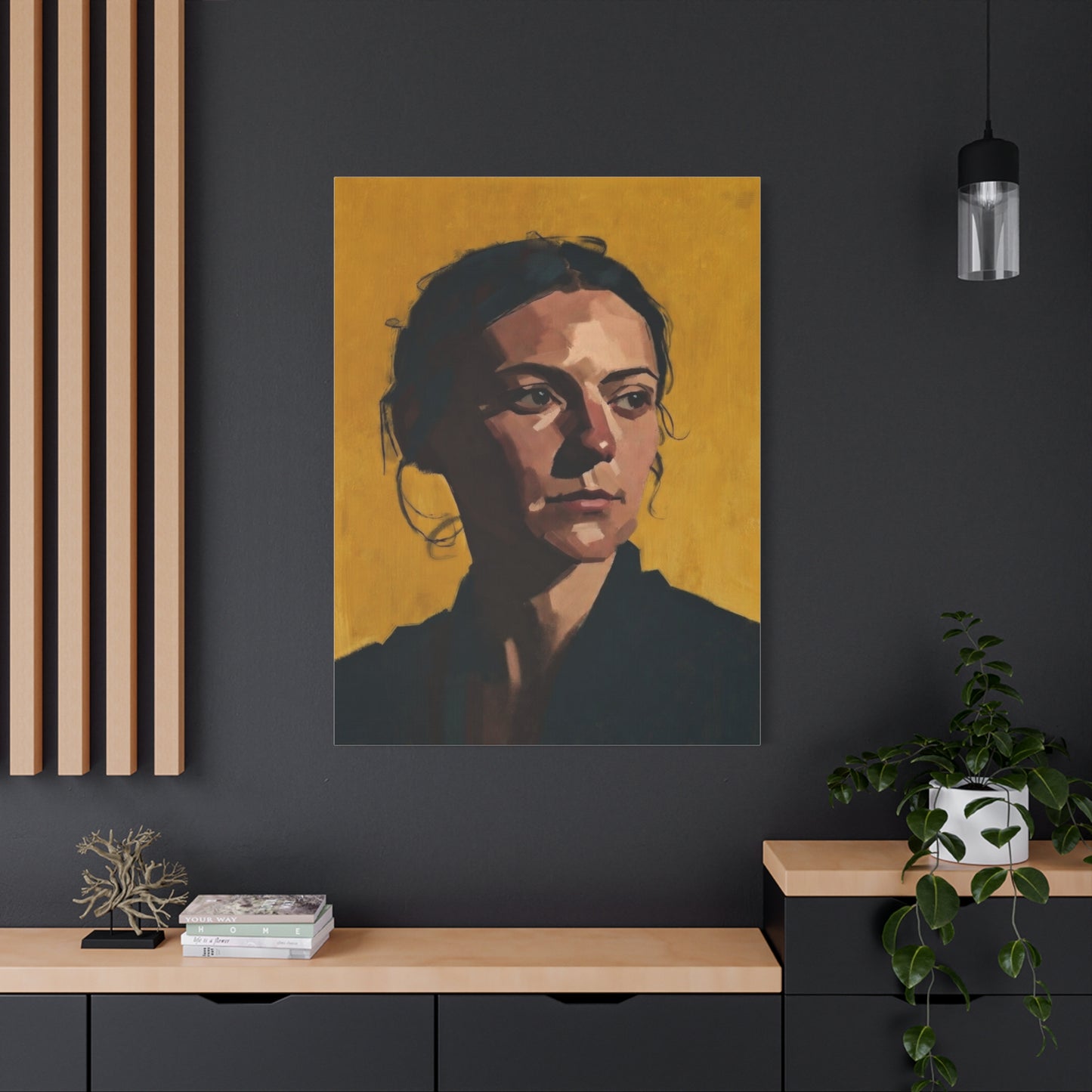 Portrait Painting Canvas Print — Moody Golden Female Portrait on Matte Stretched Canvas