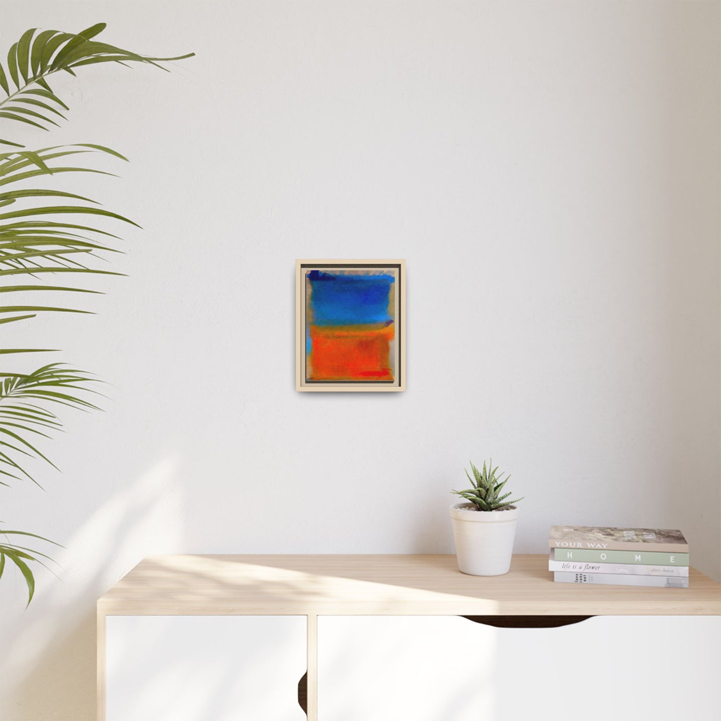 Abstract Color Block Matte Canvas Framed Wall Art — Blue & Orange Modern Painting