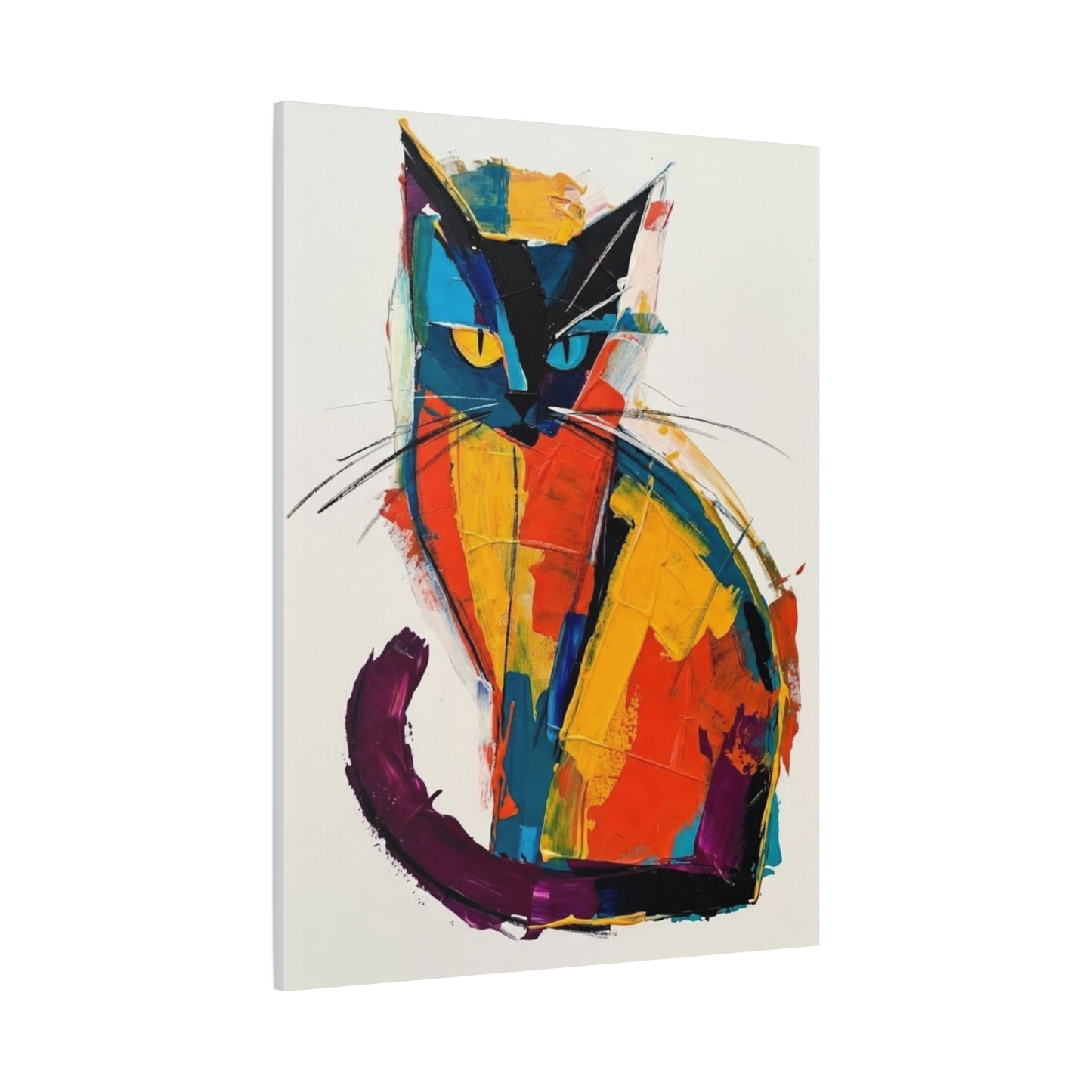 Colorful Abstract Cat Canvas Art - Modern Stretched Matte Wall Decor
