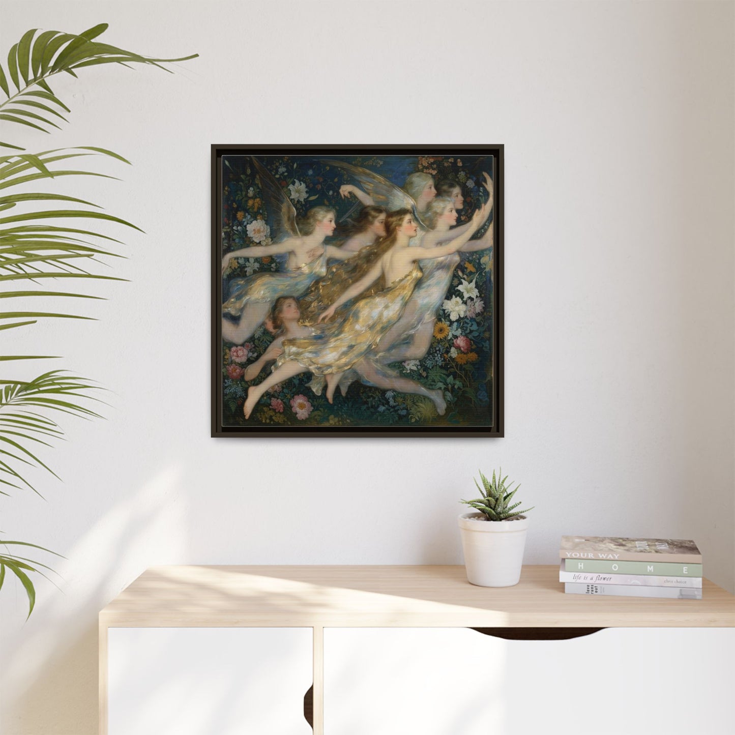 Framed Matte Canvas Wall Art — Vintage Fairies & Floral Painting