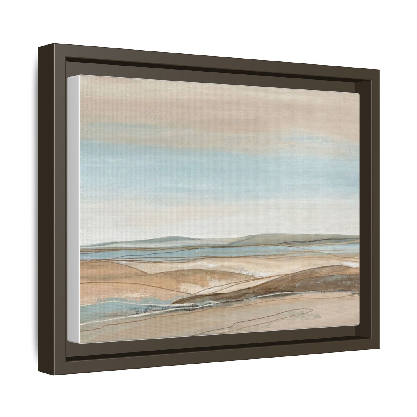Framed Abstract Landscape Matte Canvas — Serene Coastal Horizon Wall Art
