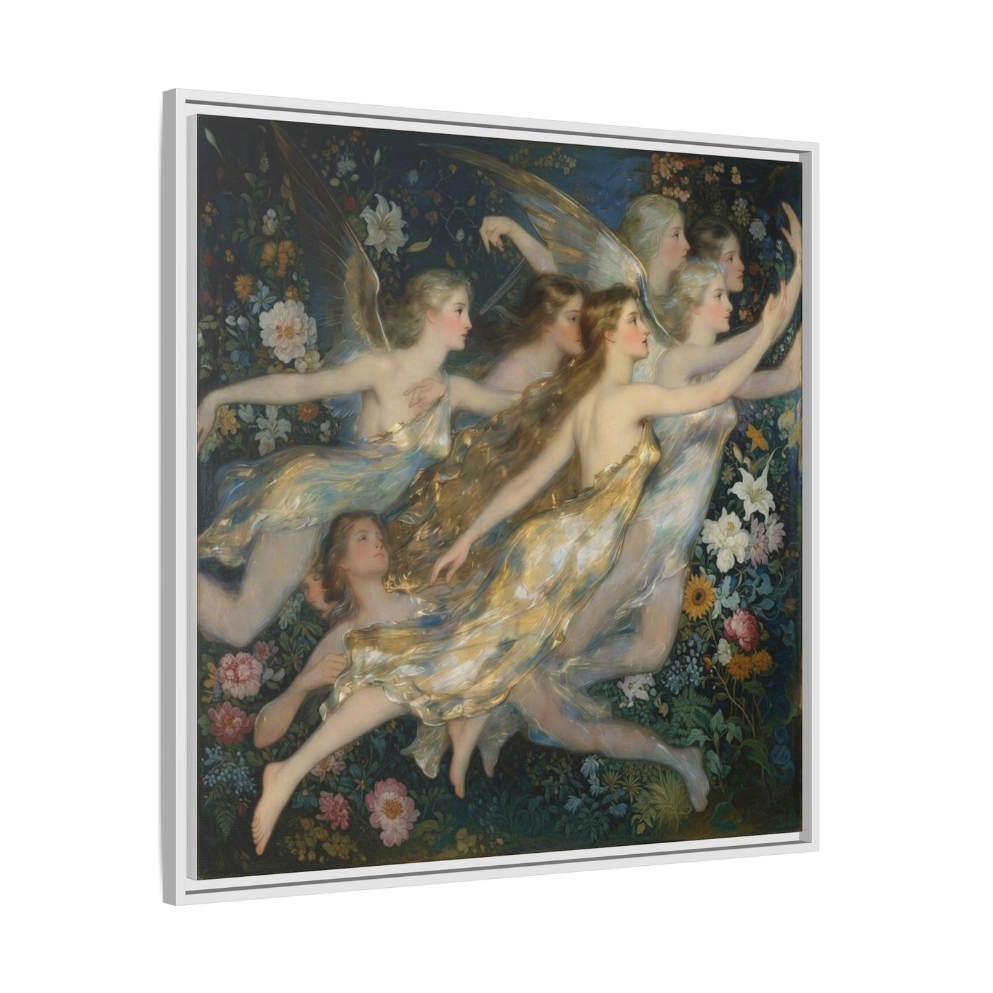 Framed Matte Canvas Wall Art — Vintage Fairies & Floral Painting