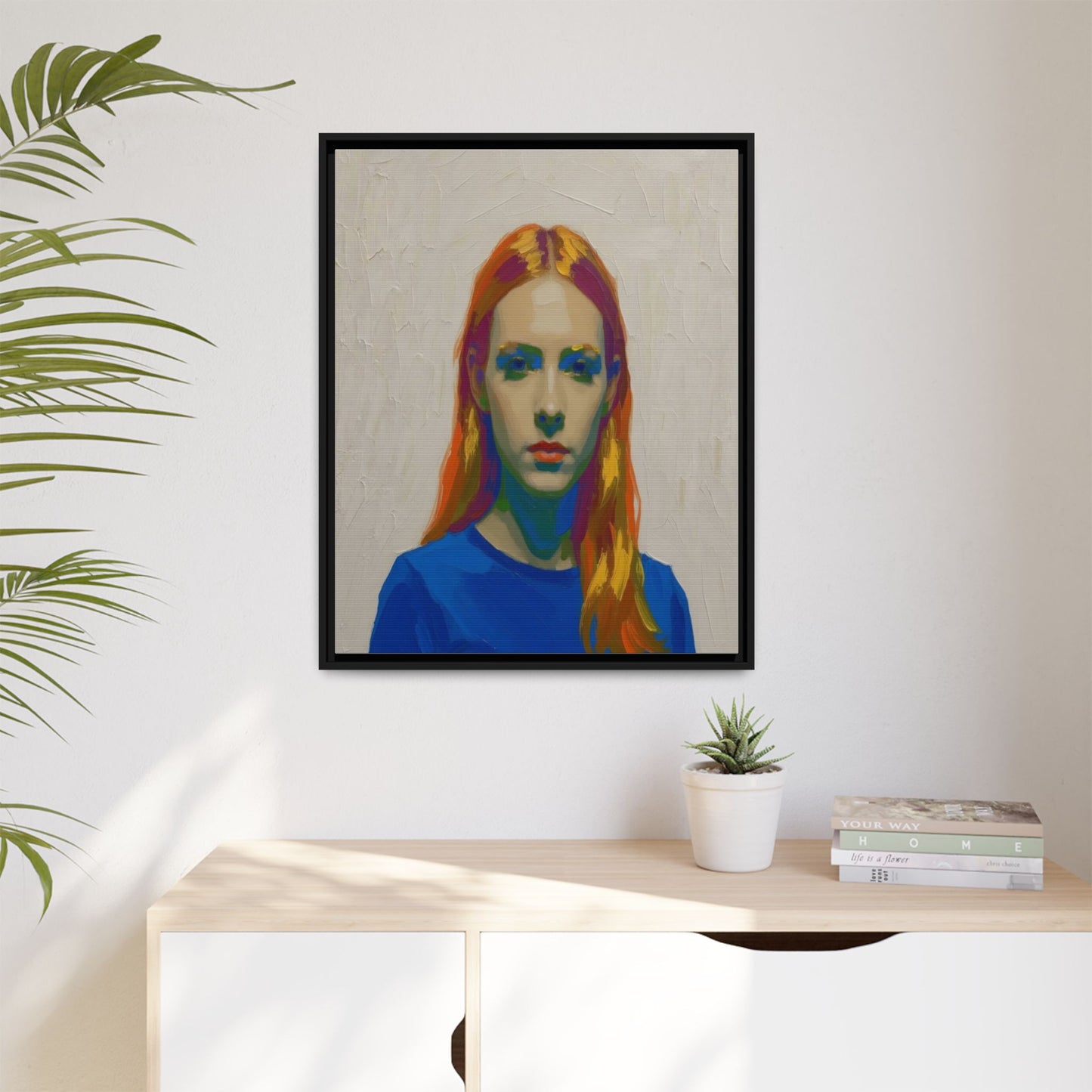 Framed Matte Canvas Portrait — Vibrant Multi‑Color Girl Art Print