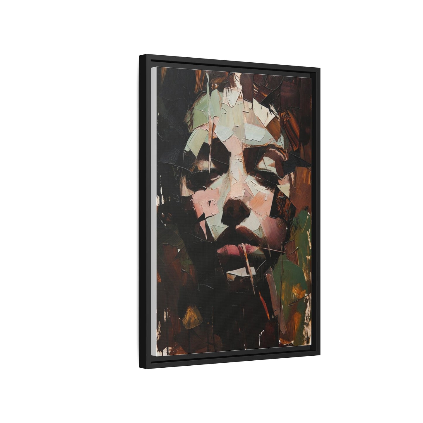 Matte Framed Canvas Art — Abstract Female Portrait, Moody Multicolor