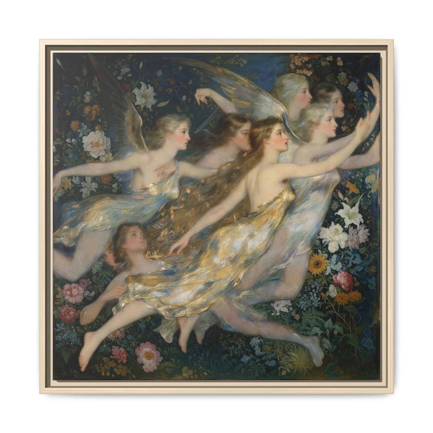 Framed Matte Canvas Wall Art — Vintage Fairies & Floral Painting