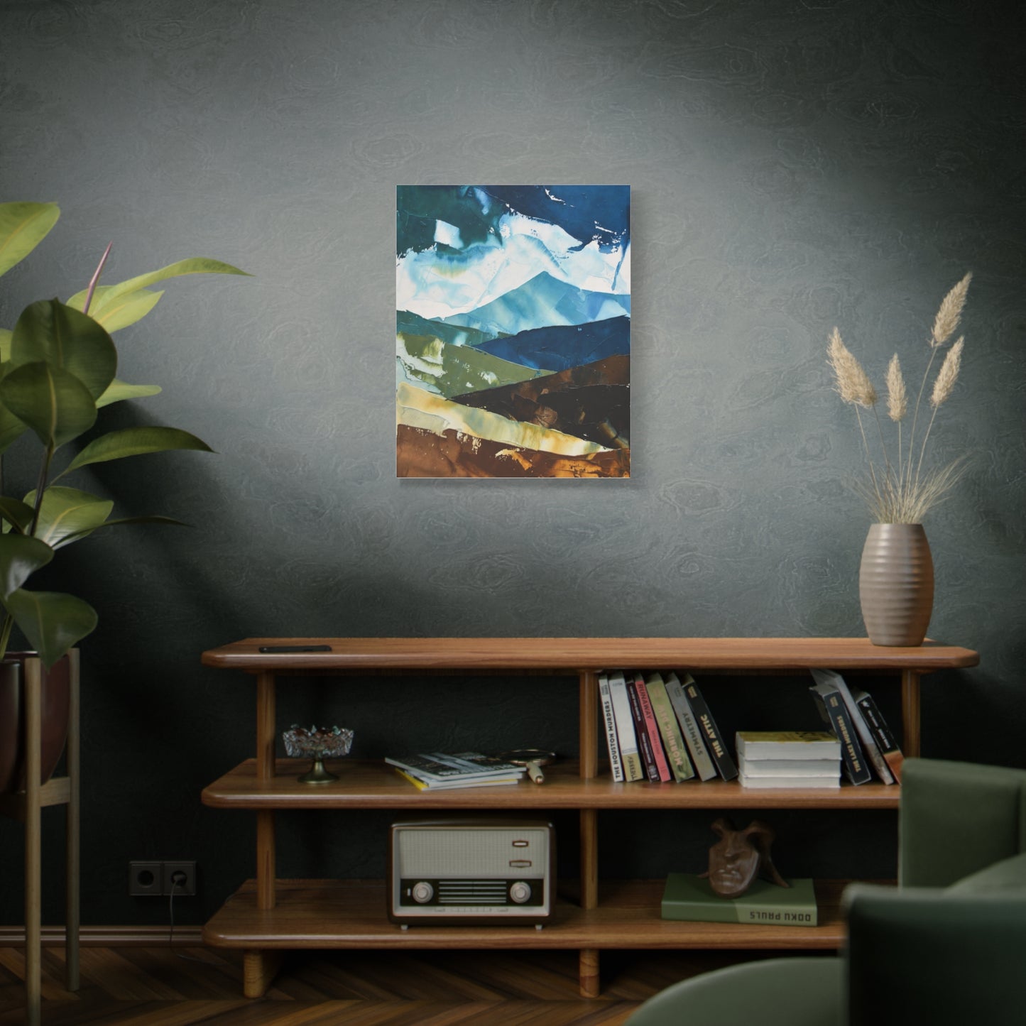 Abstract Mountain Landscape Matte Canvas Wall Art — Blue & Earth Tone Stretched Canvas