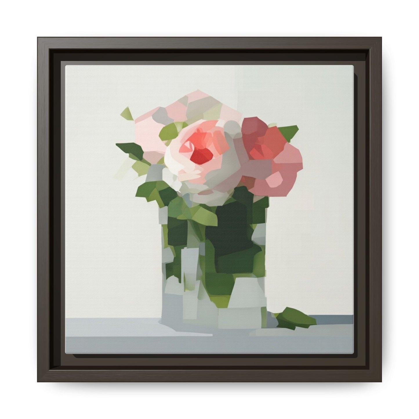 Framed Floral Canvas Print — Modern Pink Roses Still Life