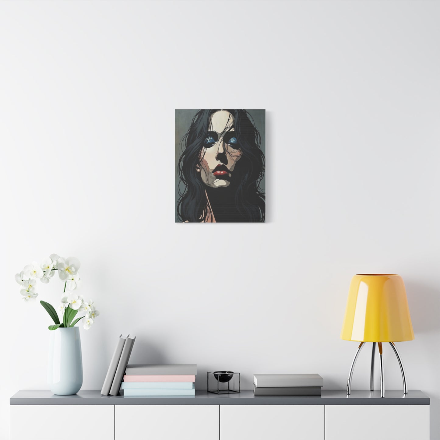 Dark Glam Portrait Canvas Art — Moody Woman Face Matte Stretched Wall Decor