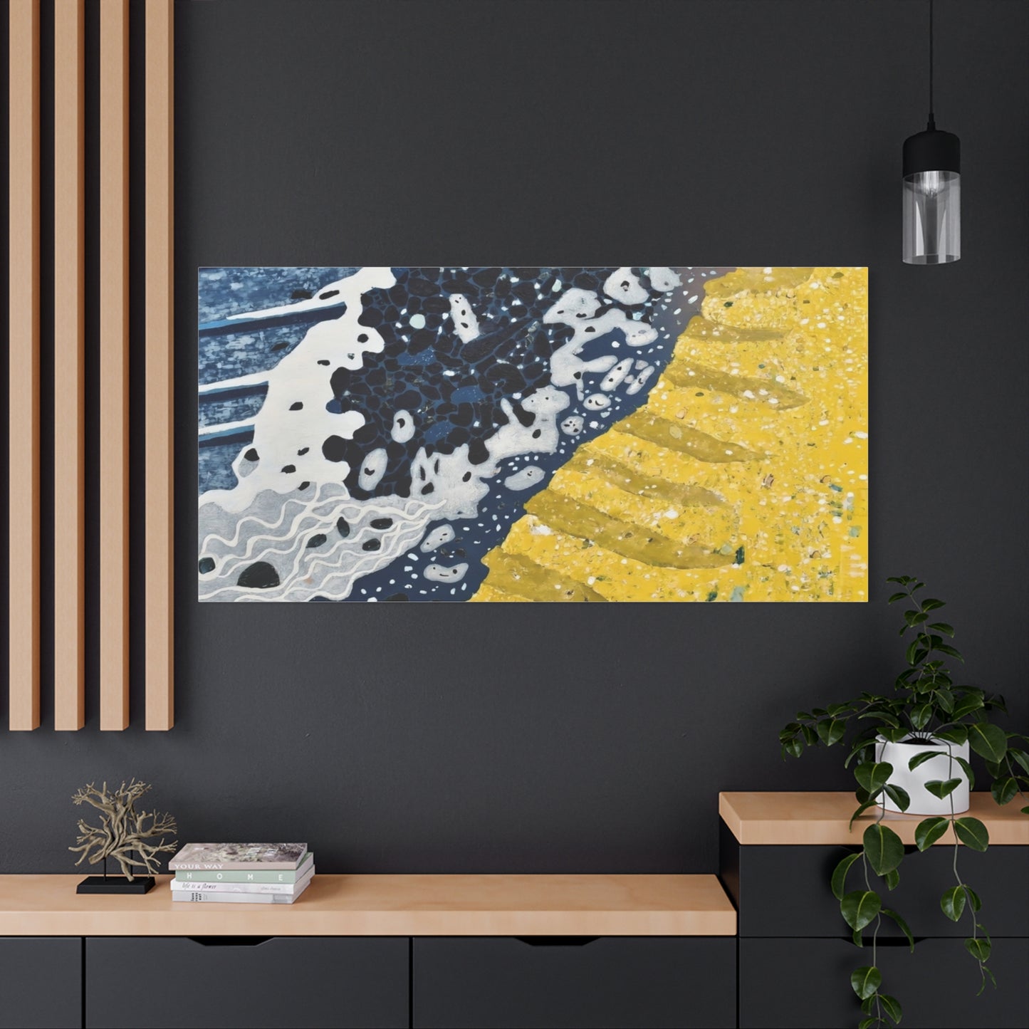 Abstract Blue & Yellow Fluid Art Canvas Print — Matte Stretched Wall Art