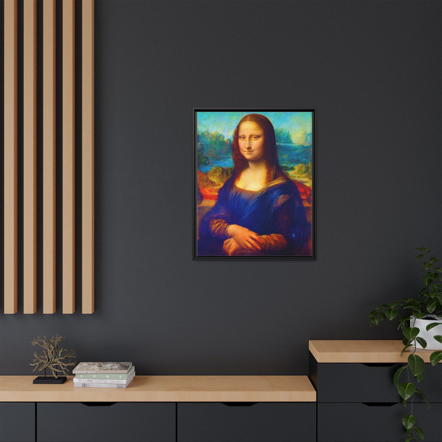Framed Matte Canvas Print — Colorful Mona Lisa Wall Art