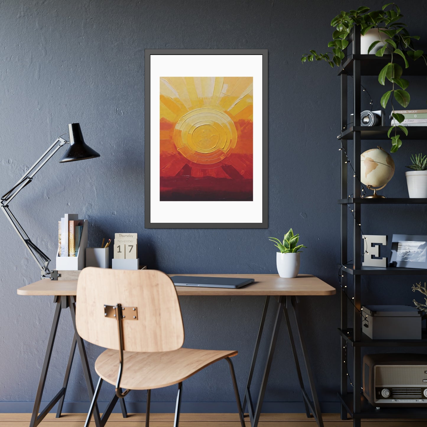 Sunburst Abstract Framed Art Print — Warm Sunrise Poster