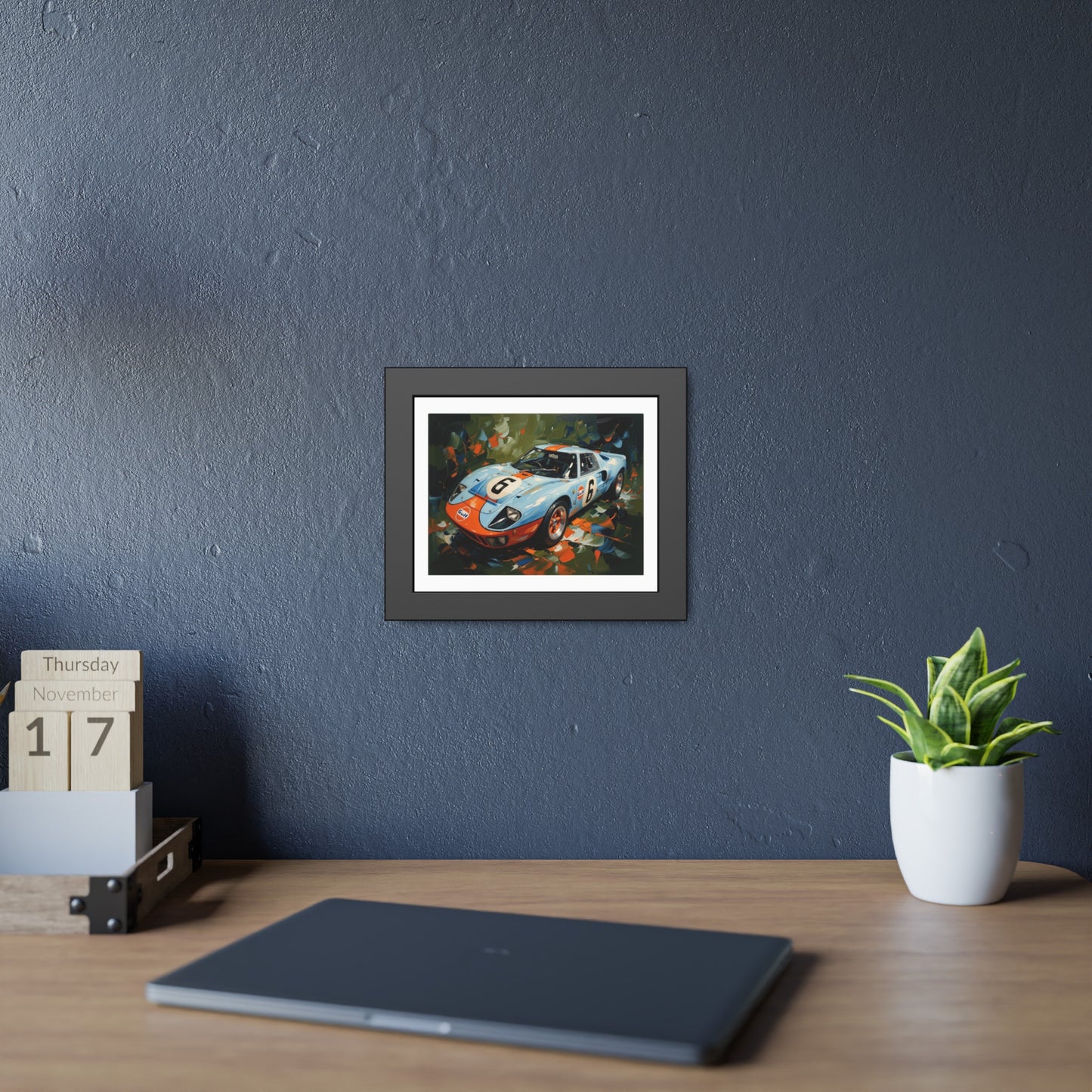 Framed Racing Car Poster — Vintage Gulf GT40 Print
