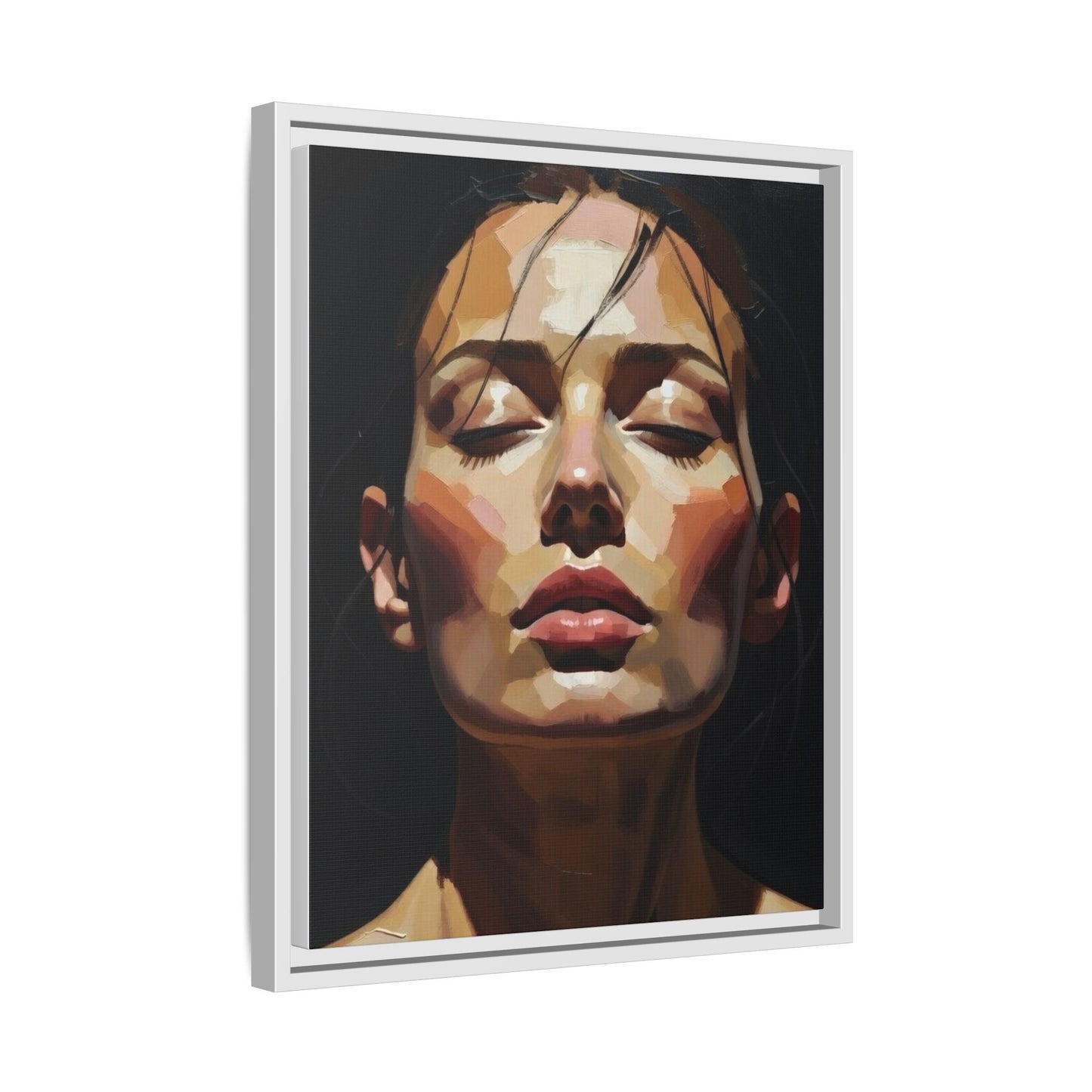 Framed Matte Canvas Portrait – Woman with Eyes Closed (Multi‑Color)
