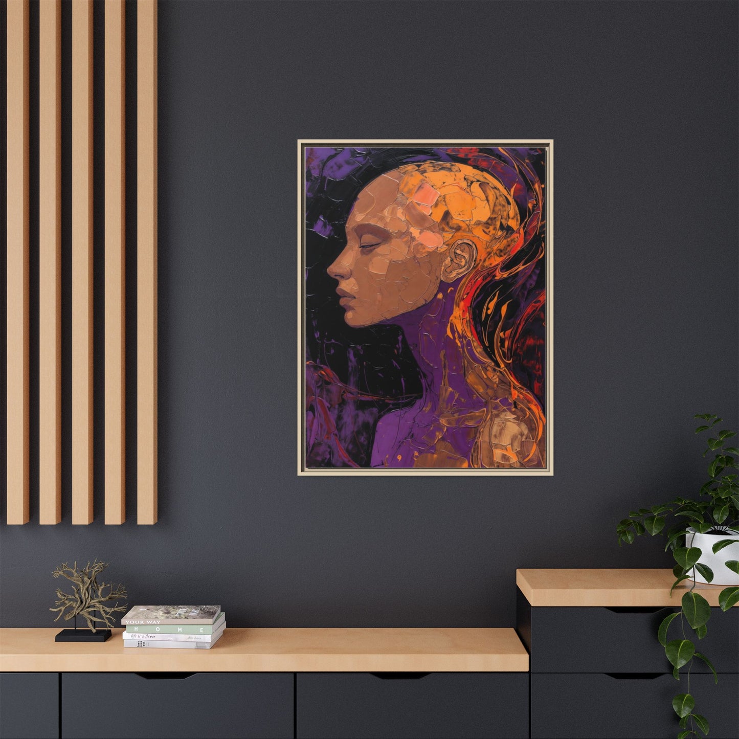 Abstract Profile Portrait Matte Framed Canvas — Multicolor Feminine Art Print