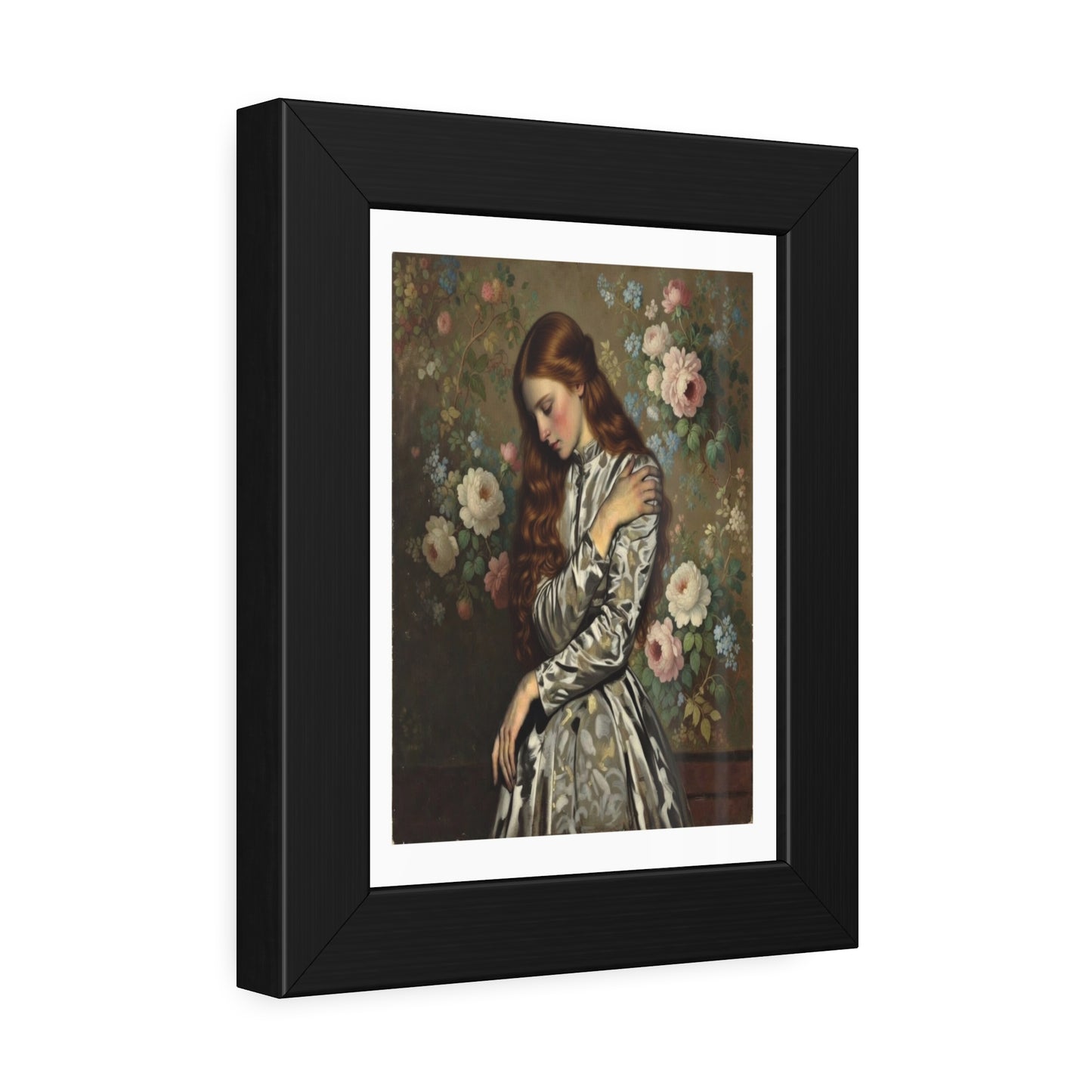 Framed Art Print — Vintage Portrait with Floral Background