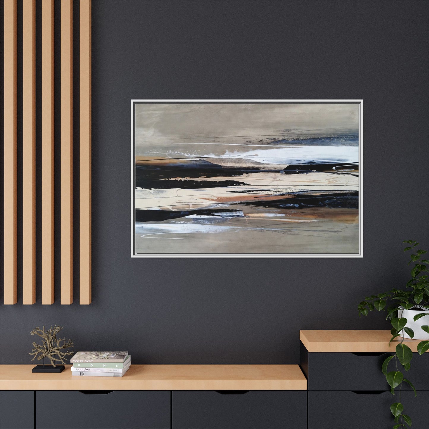 Abstract Seascape Matte Canvas Framed Wall Art — Neutral Coastal Landscape