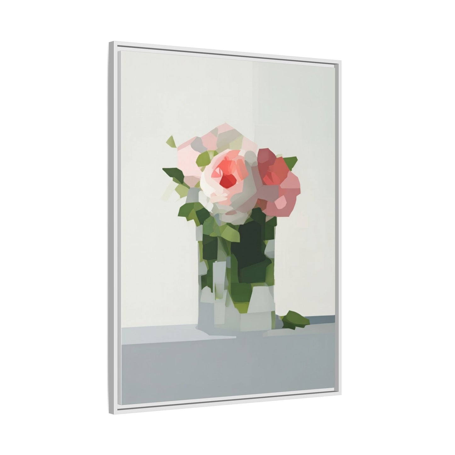 Framed Floral Canvas Print — Modern Pink Roses Still Life