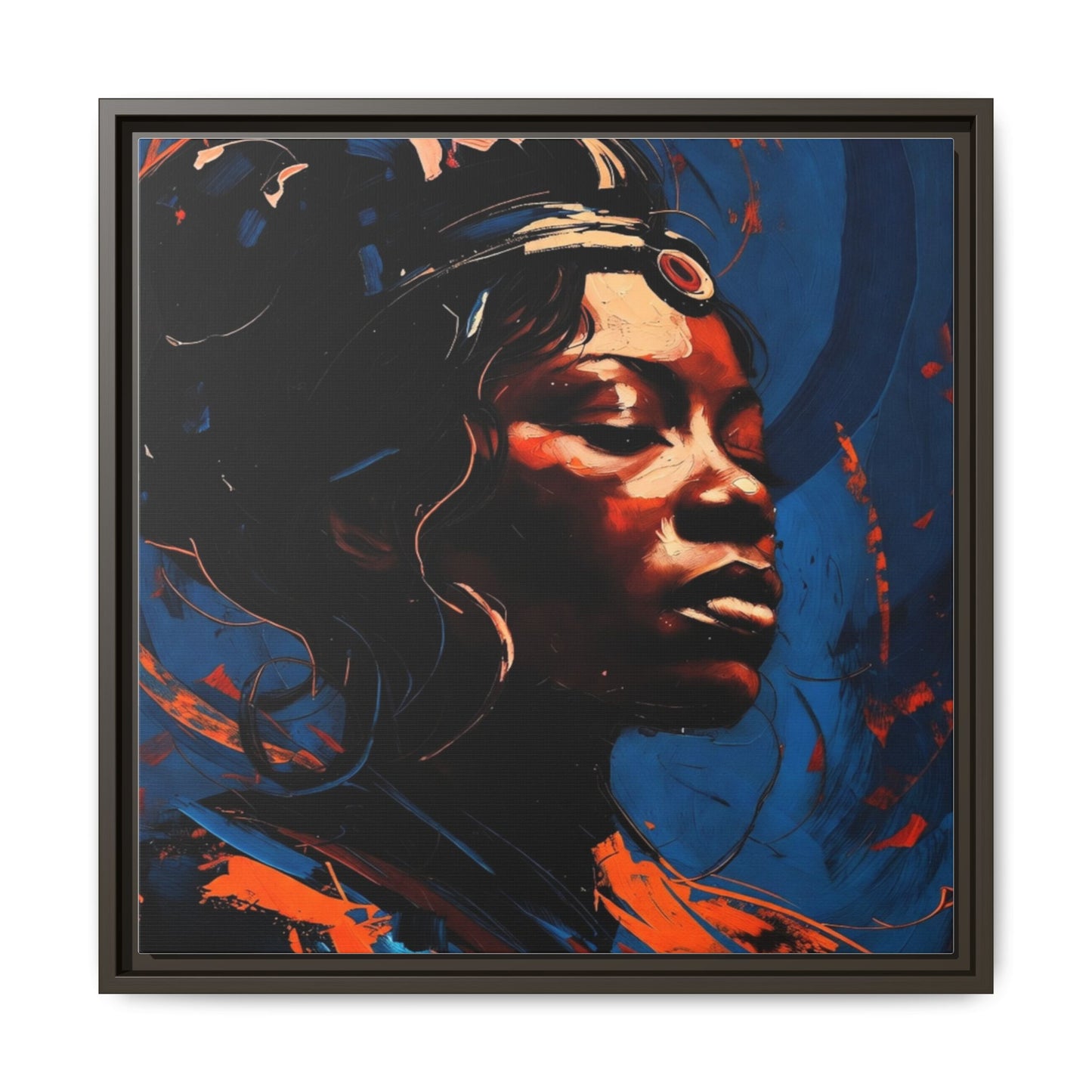 Framed Matte Canvas Art - Vibrant Portrait of a Black Woman (Multi-Color)