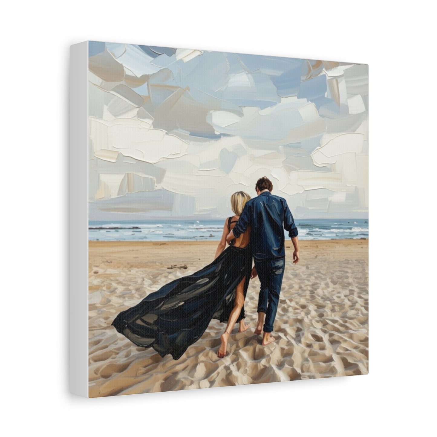 Beach Couple Canvas Print — Romantic Seaside Wall Art, Matte Stretched 1.25"