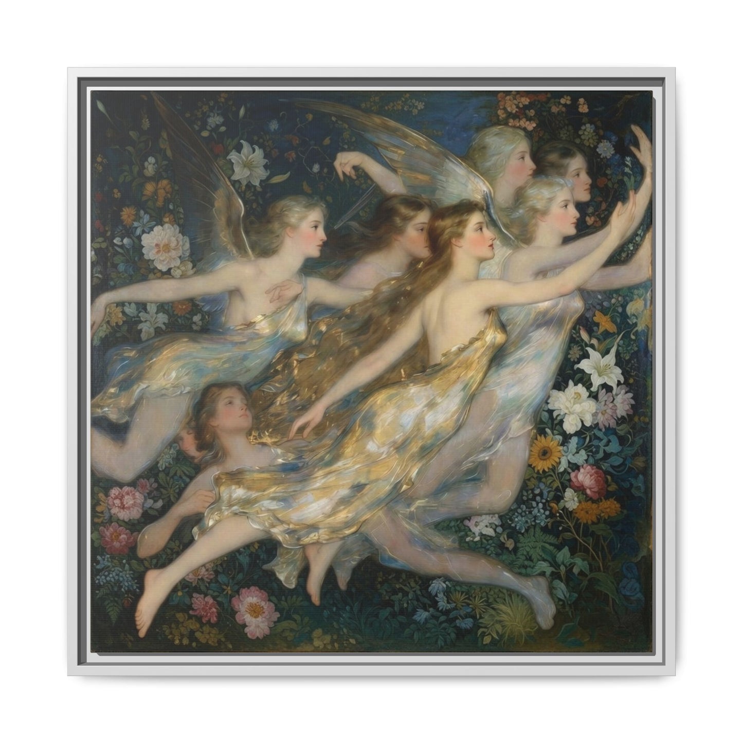 Framed Matte Canvas Wall Art — Vintage Fairies & Floral Painting
