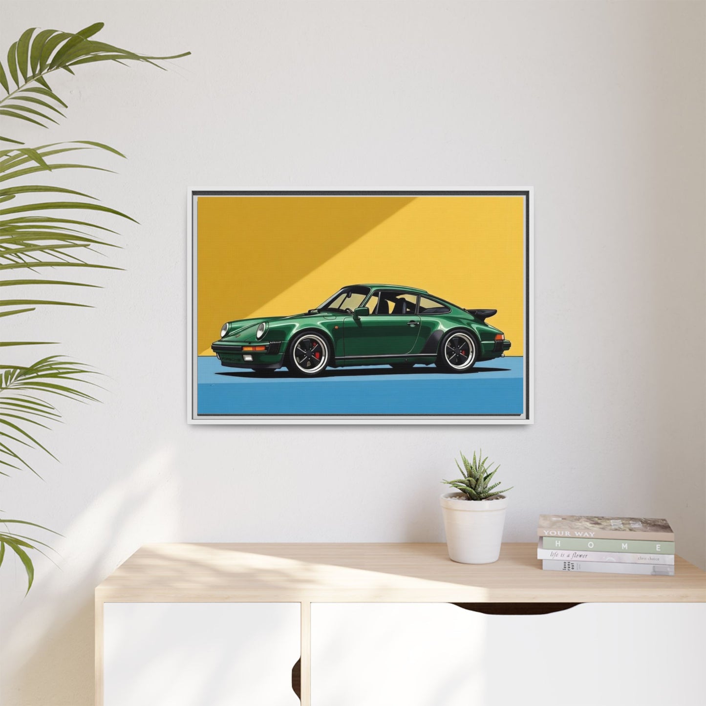 Framed Matte Canvas — Green Sports Car Wall Art