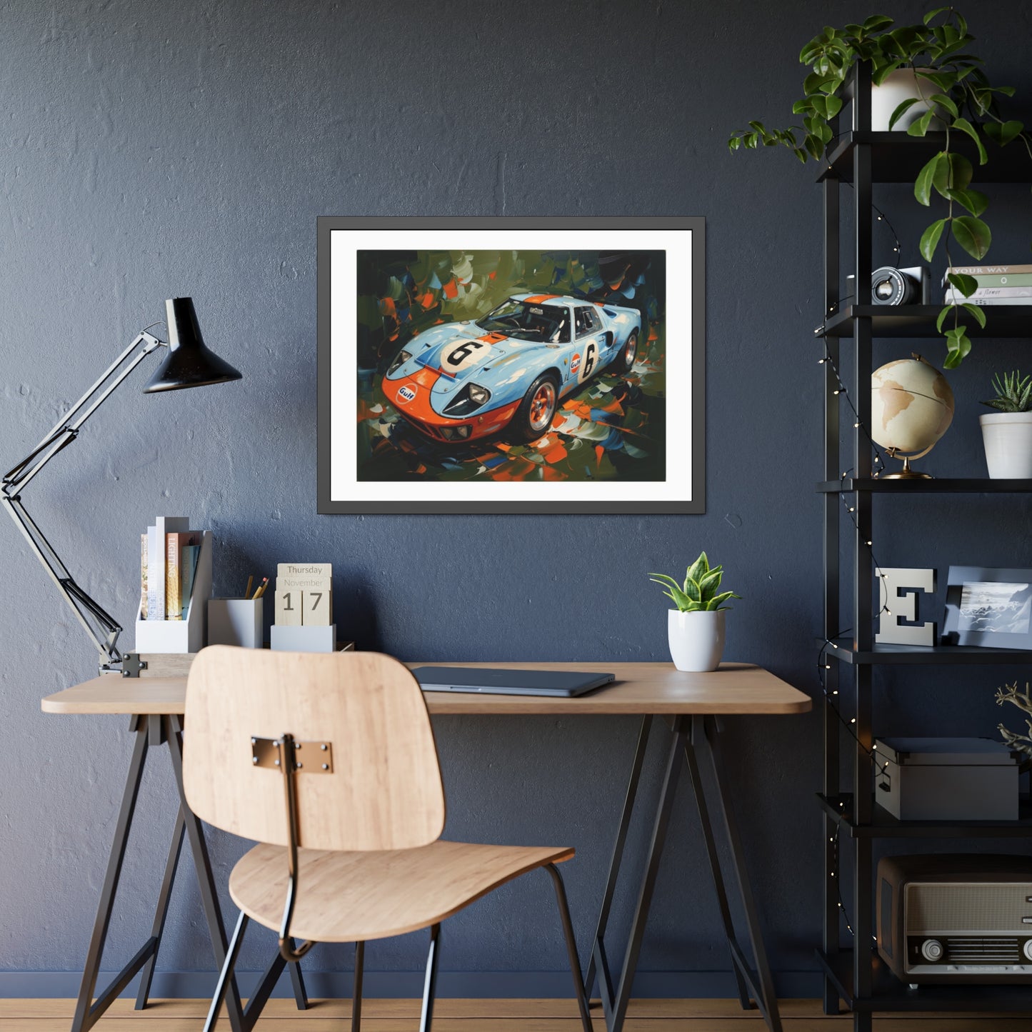 Framed Racing Car Poster — Vintage Gulf GT40 Print