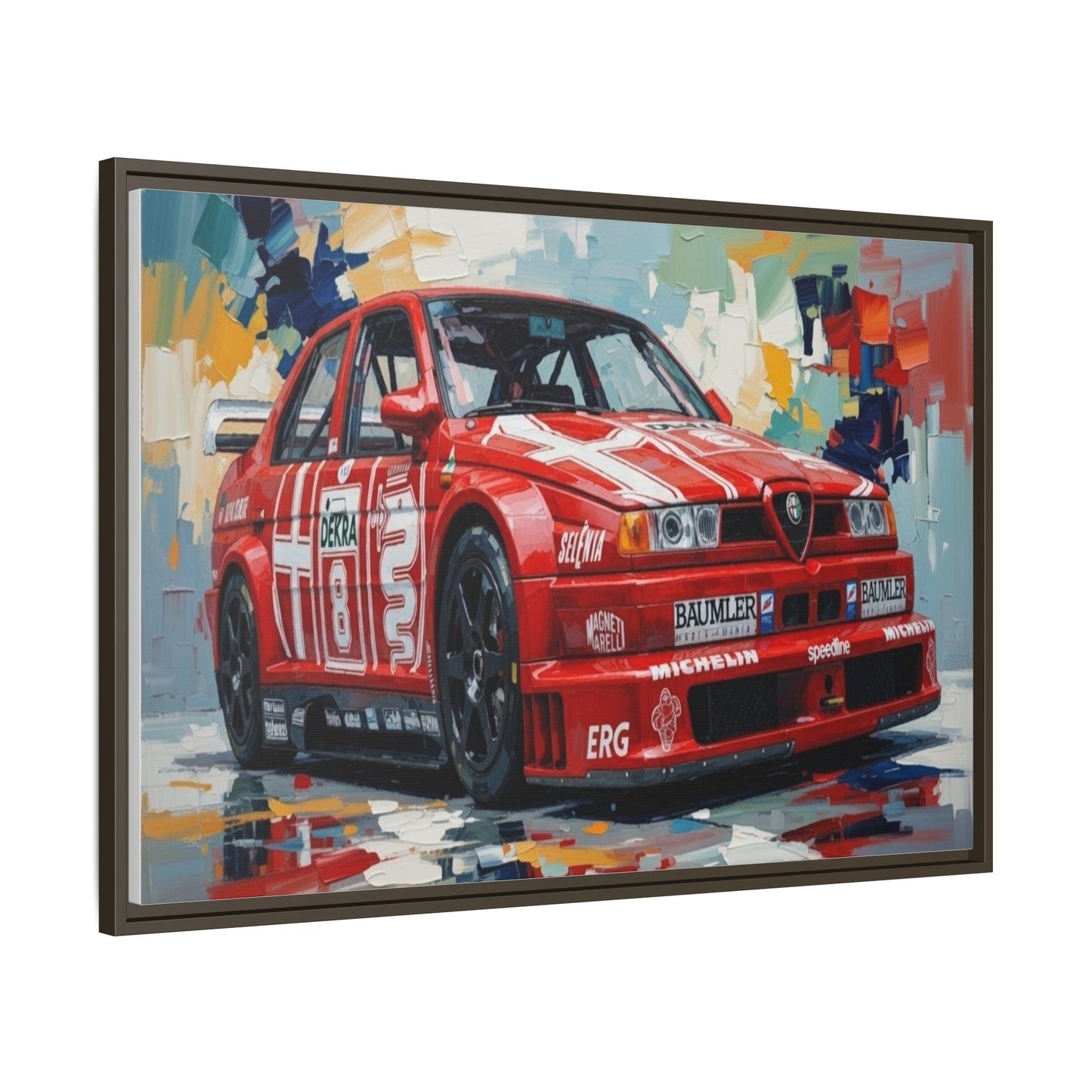 Framed Racing Car Canvas Print — Red Alfa Romeo Track Art