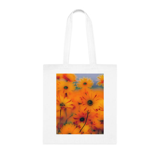 Floral Sunburst Cotton Tote — Bright Orange Daisy Print