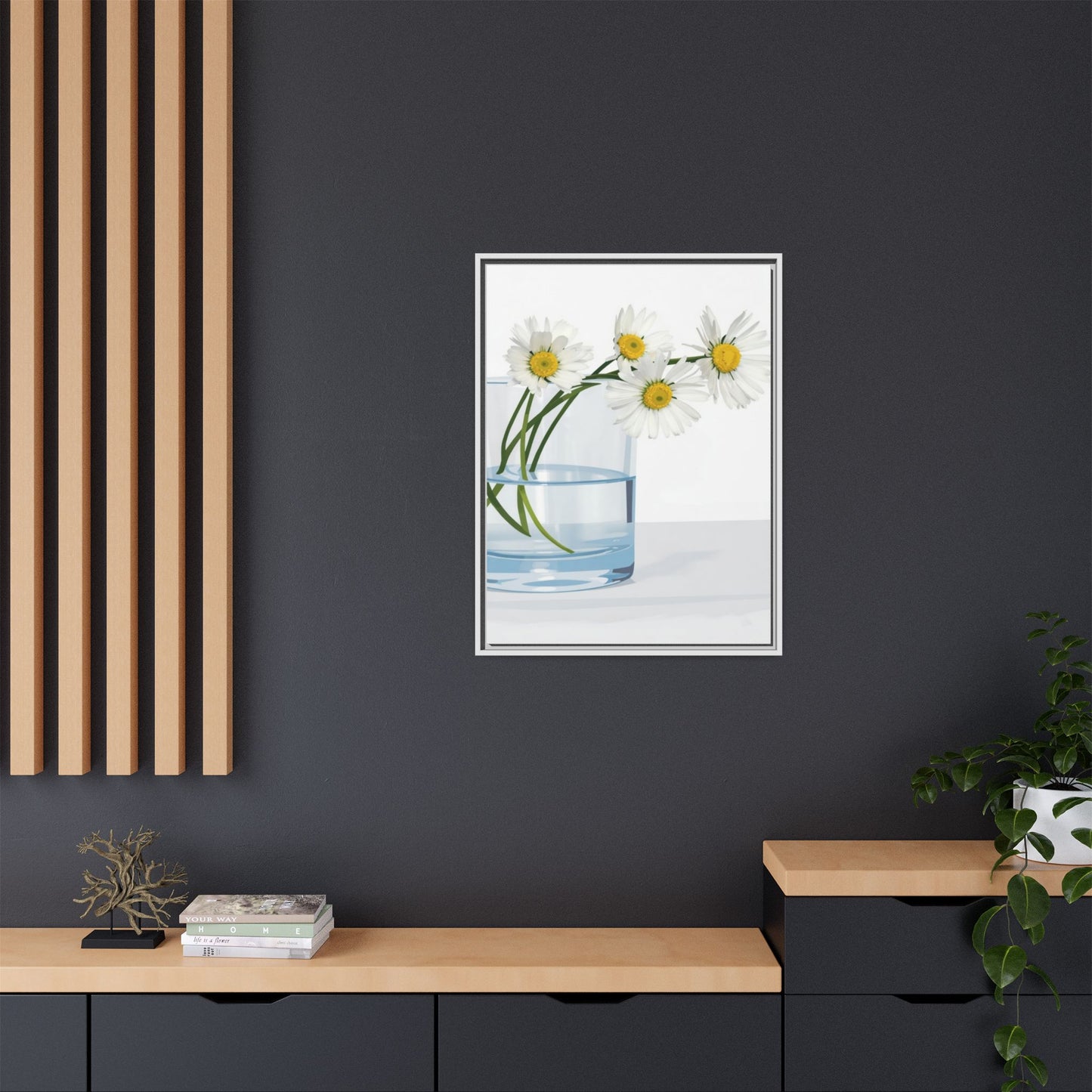 Framed Daisy Canvas Print — Minimal Botanical Wall Art