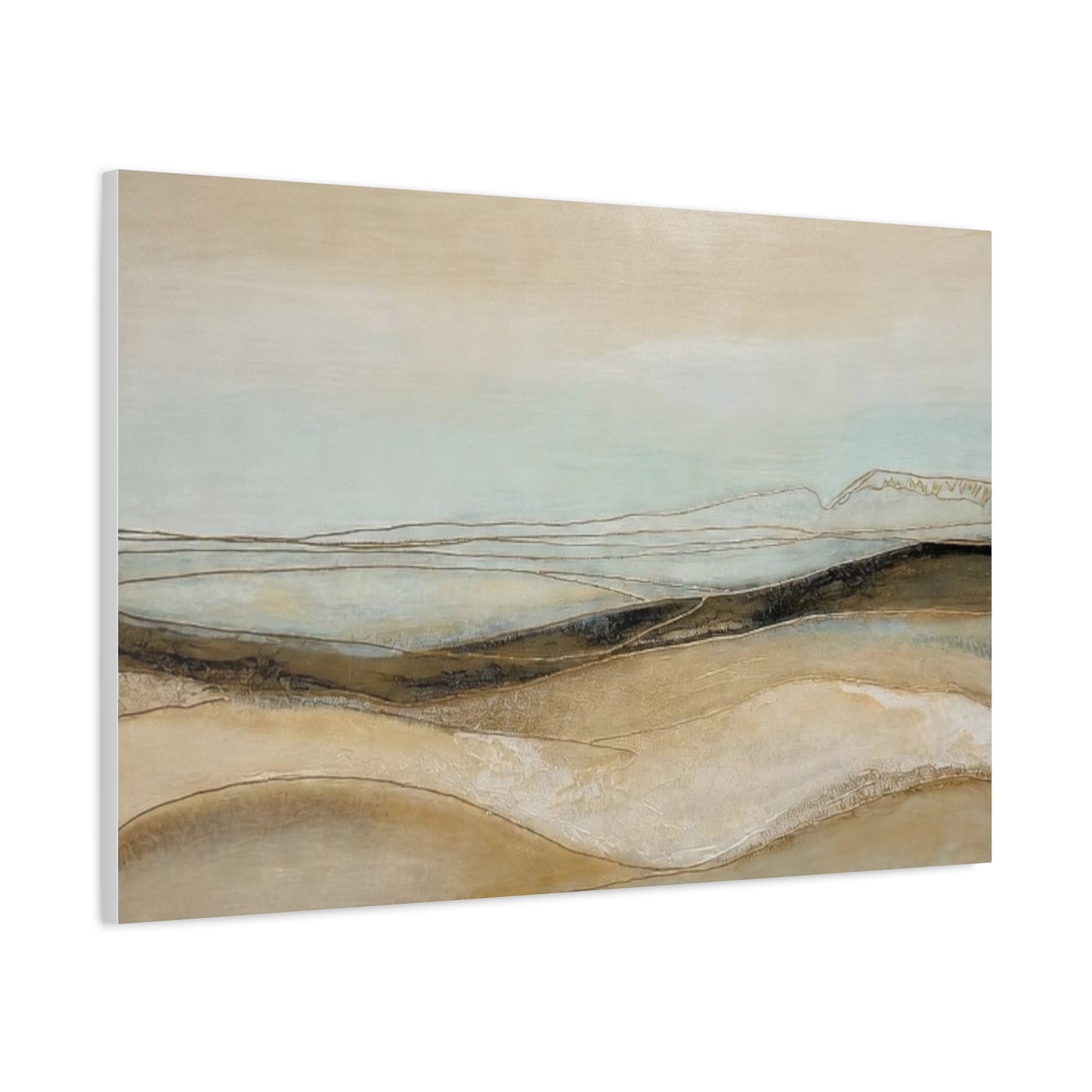 Abstract Coastal Landscape Matte Canvas Wall Art — Neutral Beach Waves Stretched Canvas