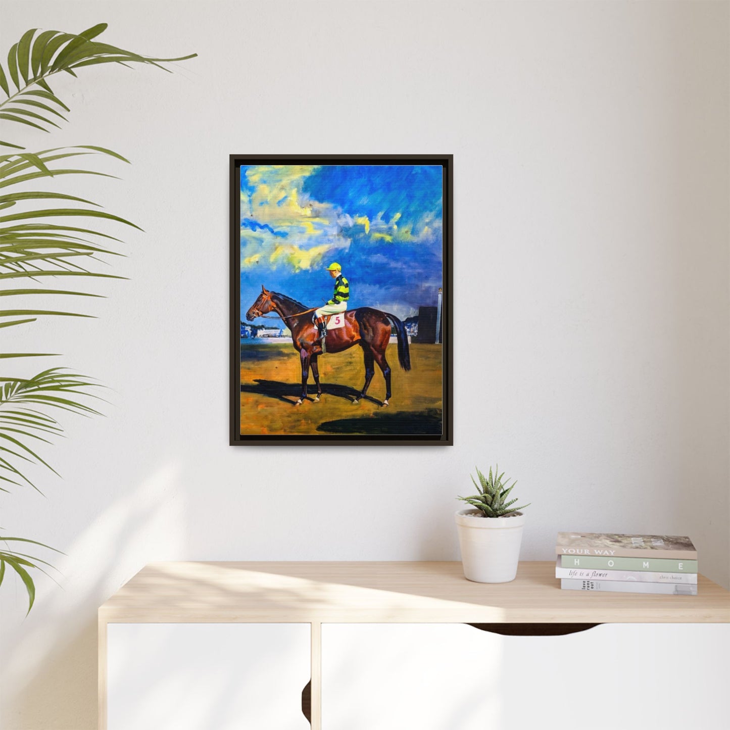 Framed Matte Canvas — Jockey on Racehorse Vintage Equestrian Wall Art