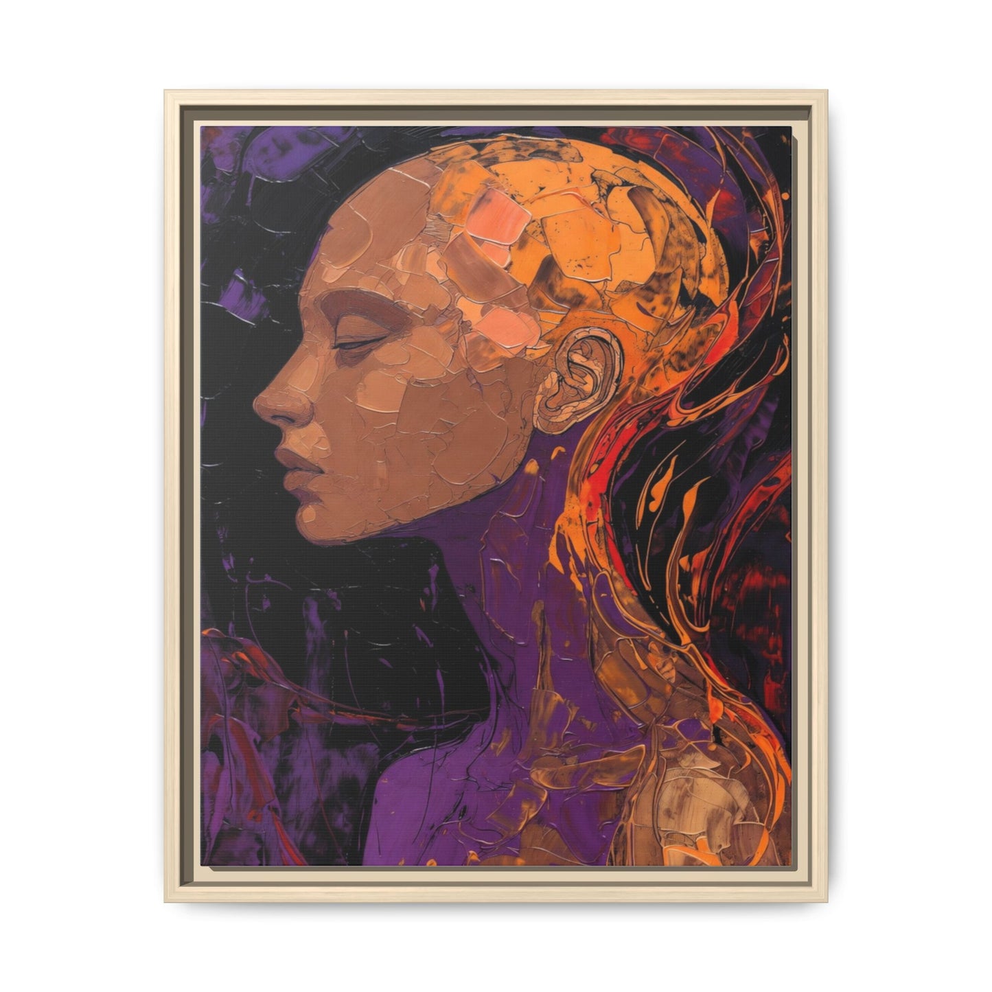 Abstract Profile Portrait Matte Framed Canvas — Multicolor Feminine Art Print