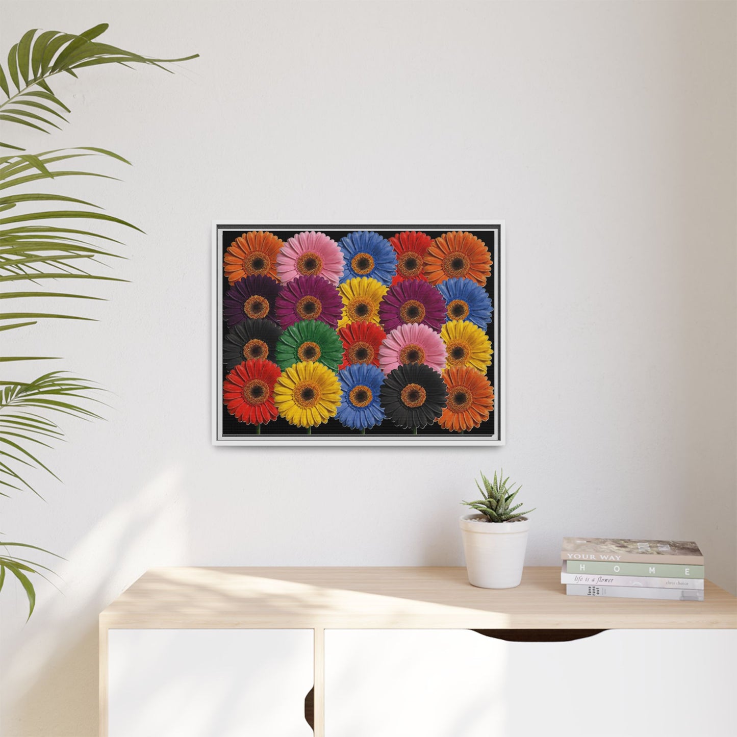 Framed Matte Canvas - Rainbow Gerbera Daisy Wall Art