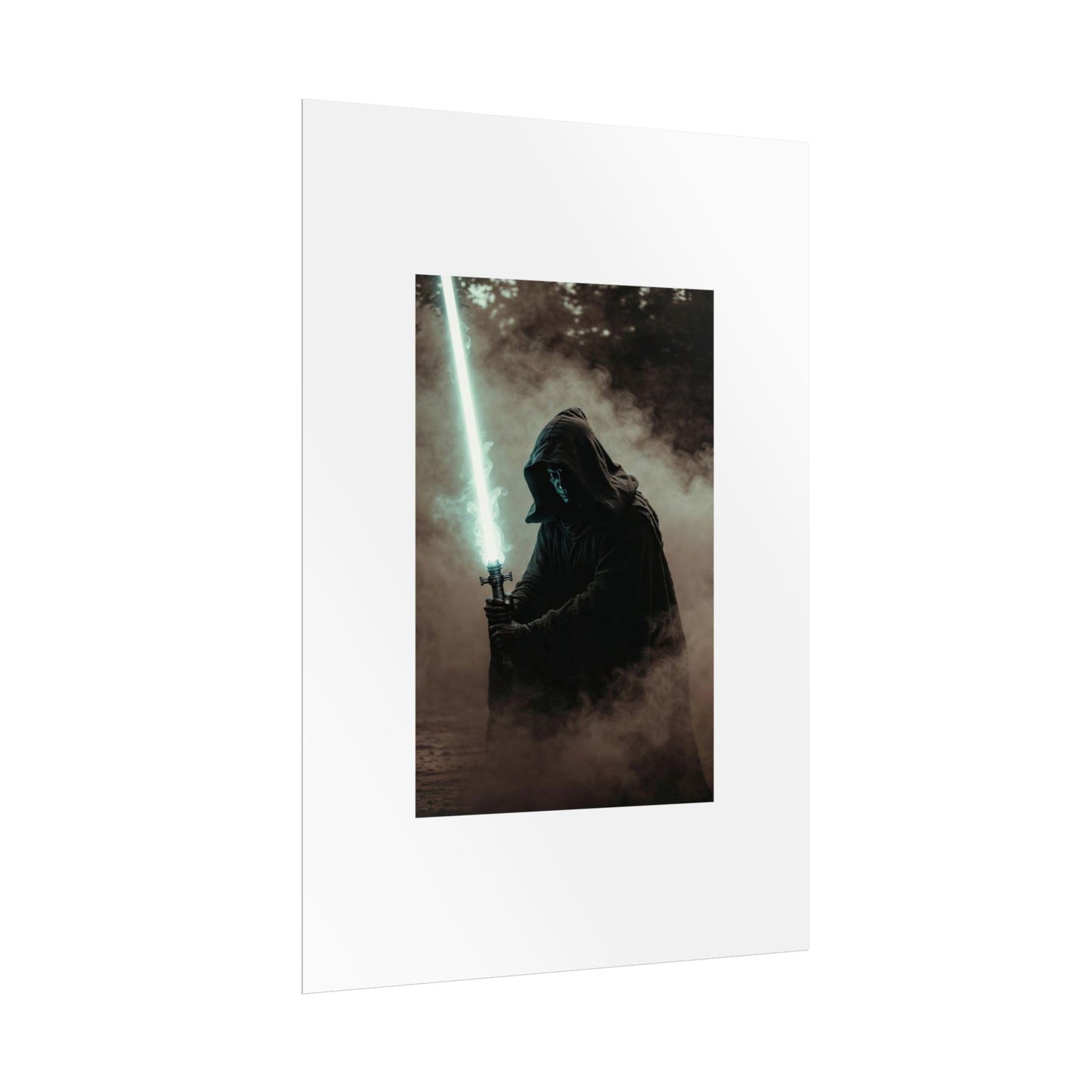 Dark Jedi Lightsaber Poster — Sci‑Fi Hooded Warrior Rolled Art Print