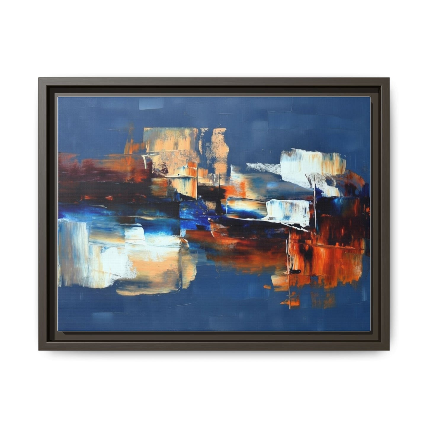 Abstract Blue & Rust Framed Canvas Art — Modern Matte Wall Painting