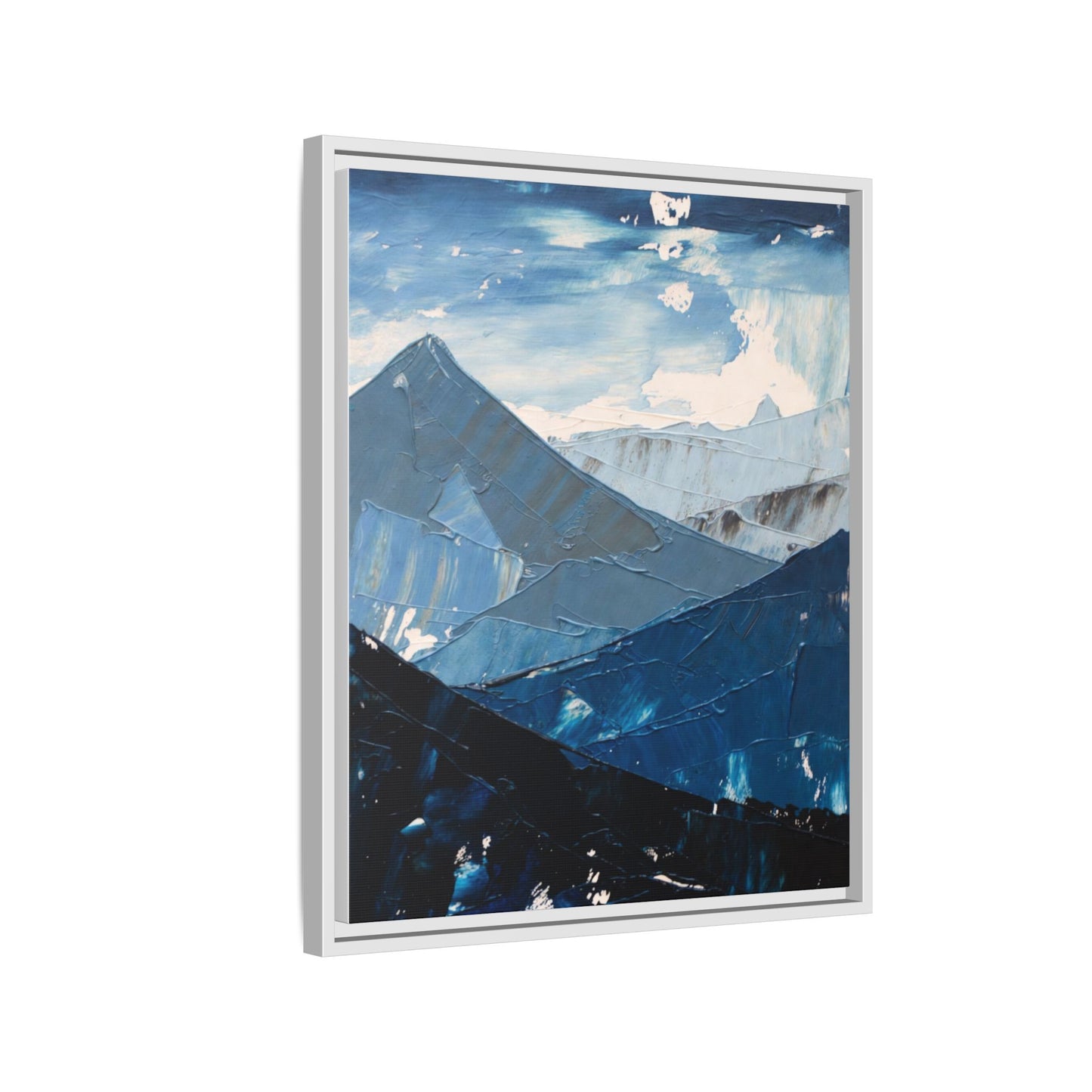 Blue Mountain Landscape Matte Canvas Framed | Abstract Mountain Wall Art