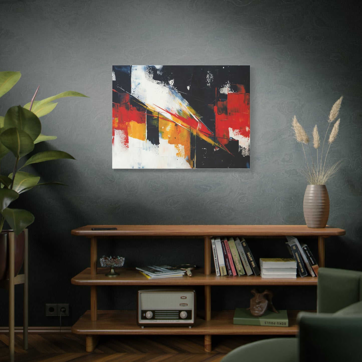 Abstract Geometric Canvas Art — Bold Red & Black Modern Wall Painting