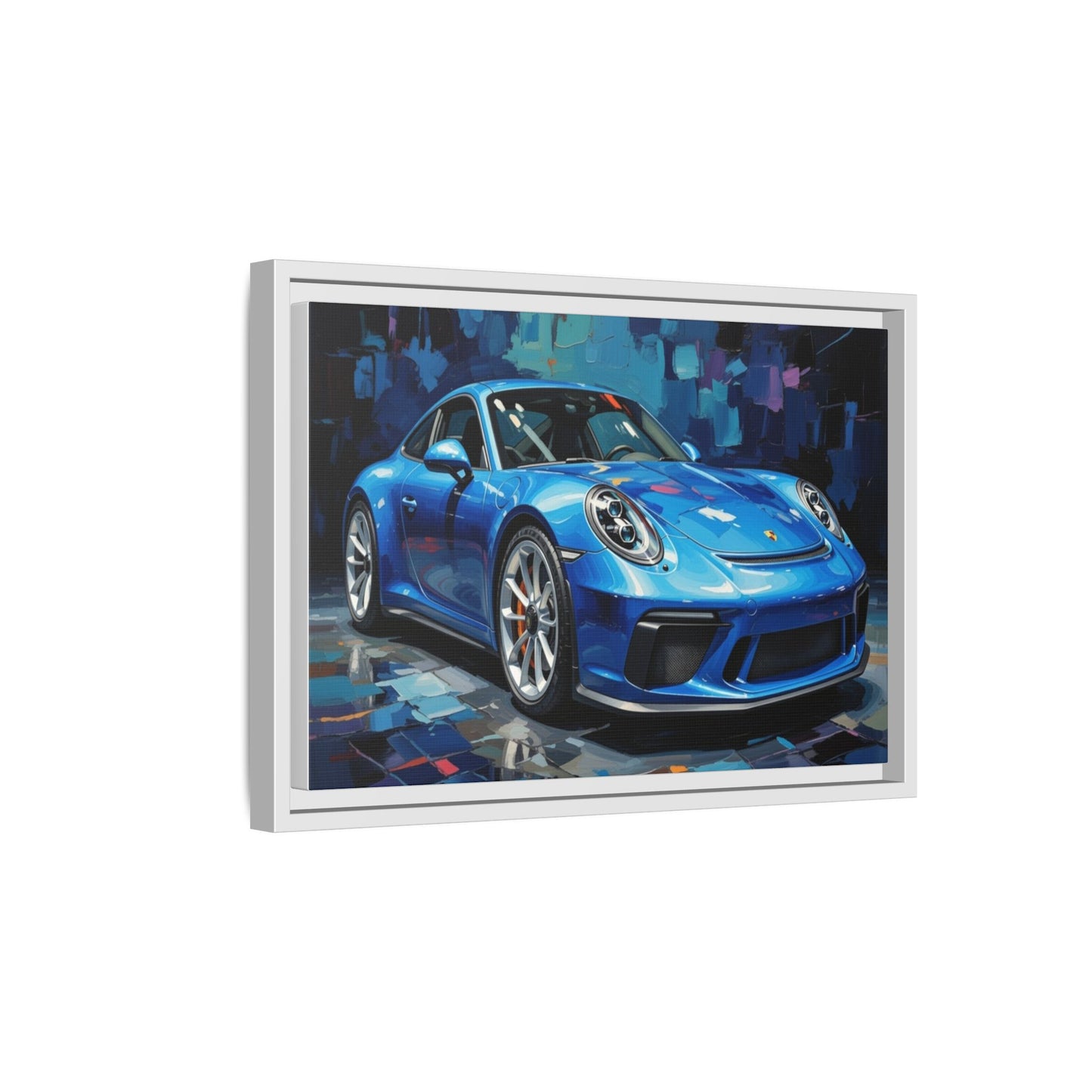 Blue Sports Car Matte Canvas Framed Print — Modern Automotive Wall Art