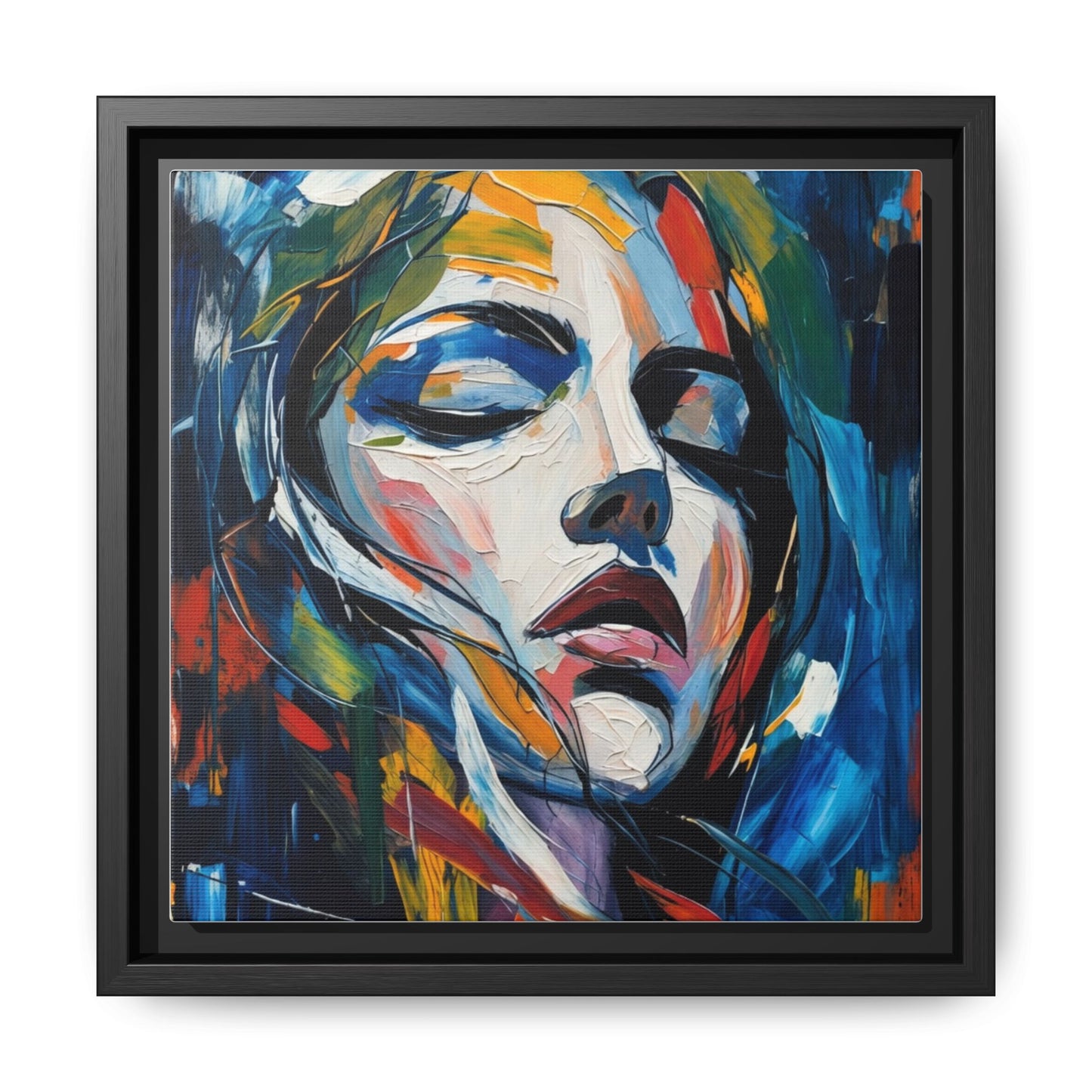 Abstract Colorful Woman Portrait — Framed Matte Canvas Wall Art