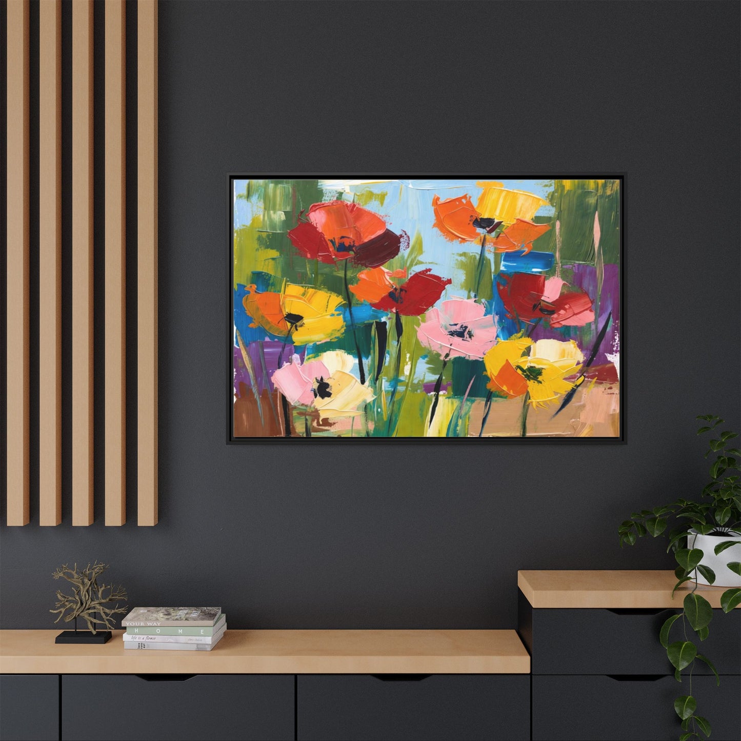 Framed Floral Canvas Print — Colorful Abstract Poppy Artwork
