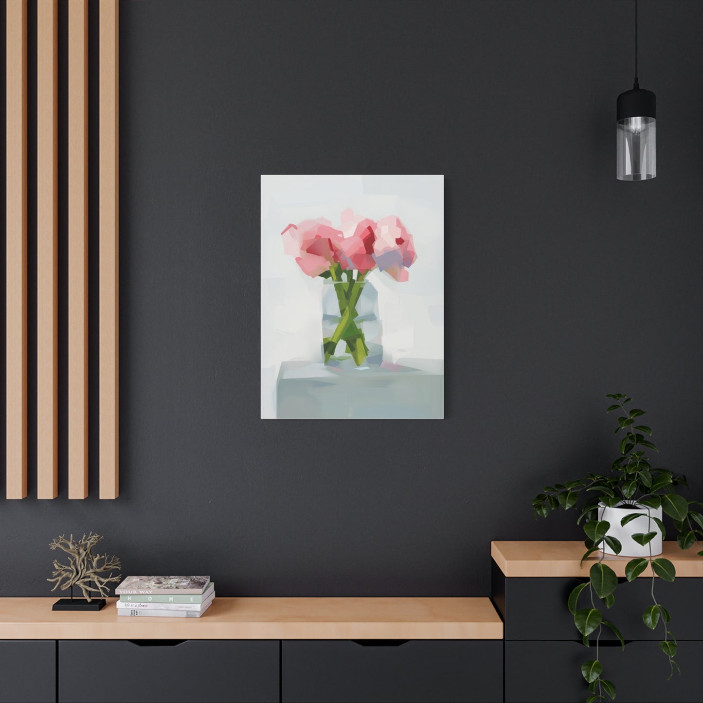 Pink Peonies Vase Canvas Art — Stretched Matte Wall Decor