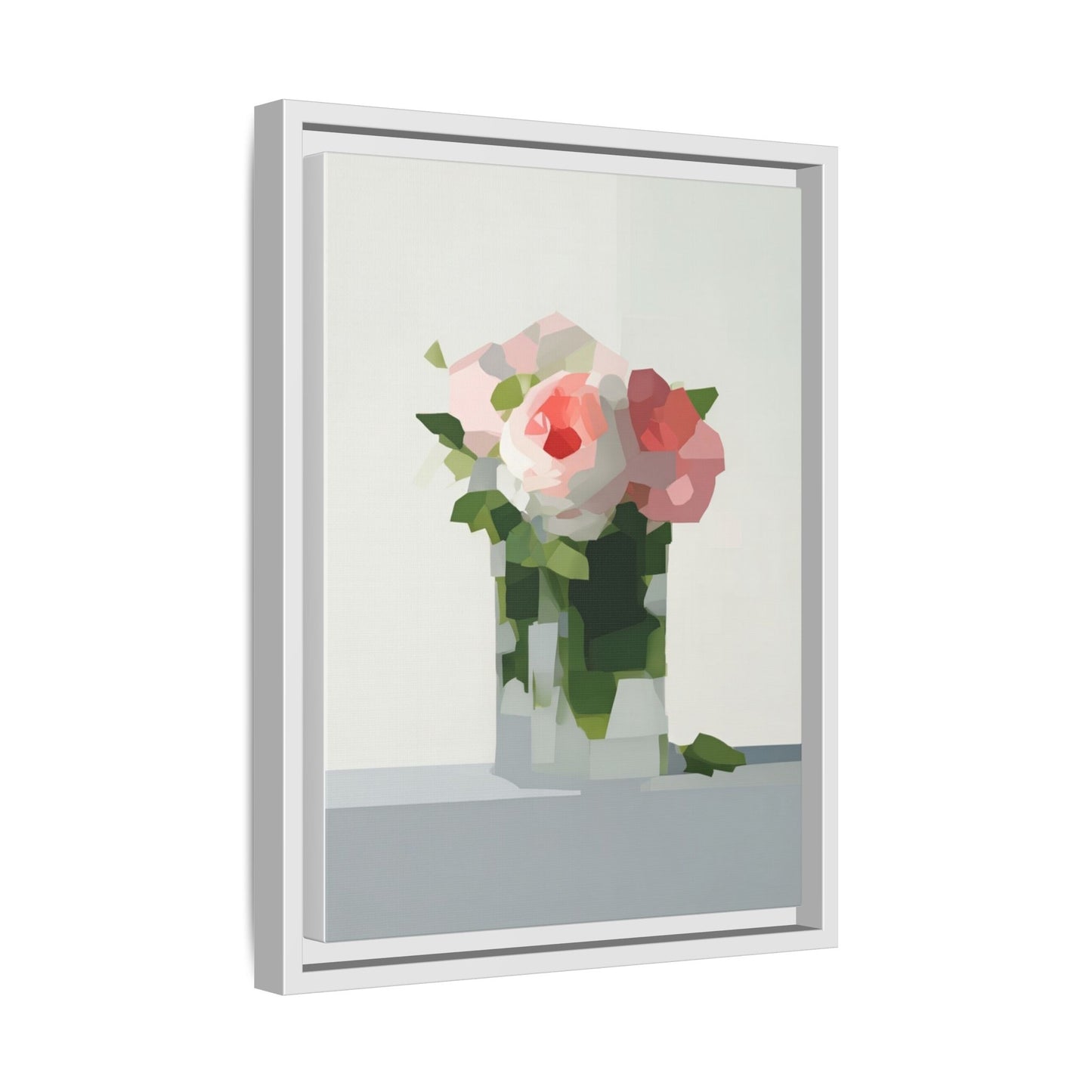 Framed Floral Canvas Print — Modern Pink Roses Still Life